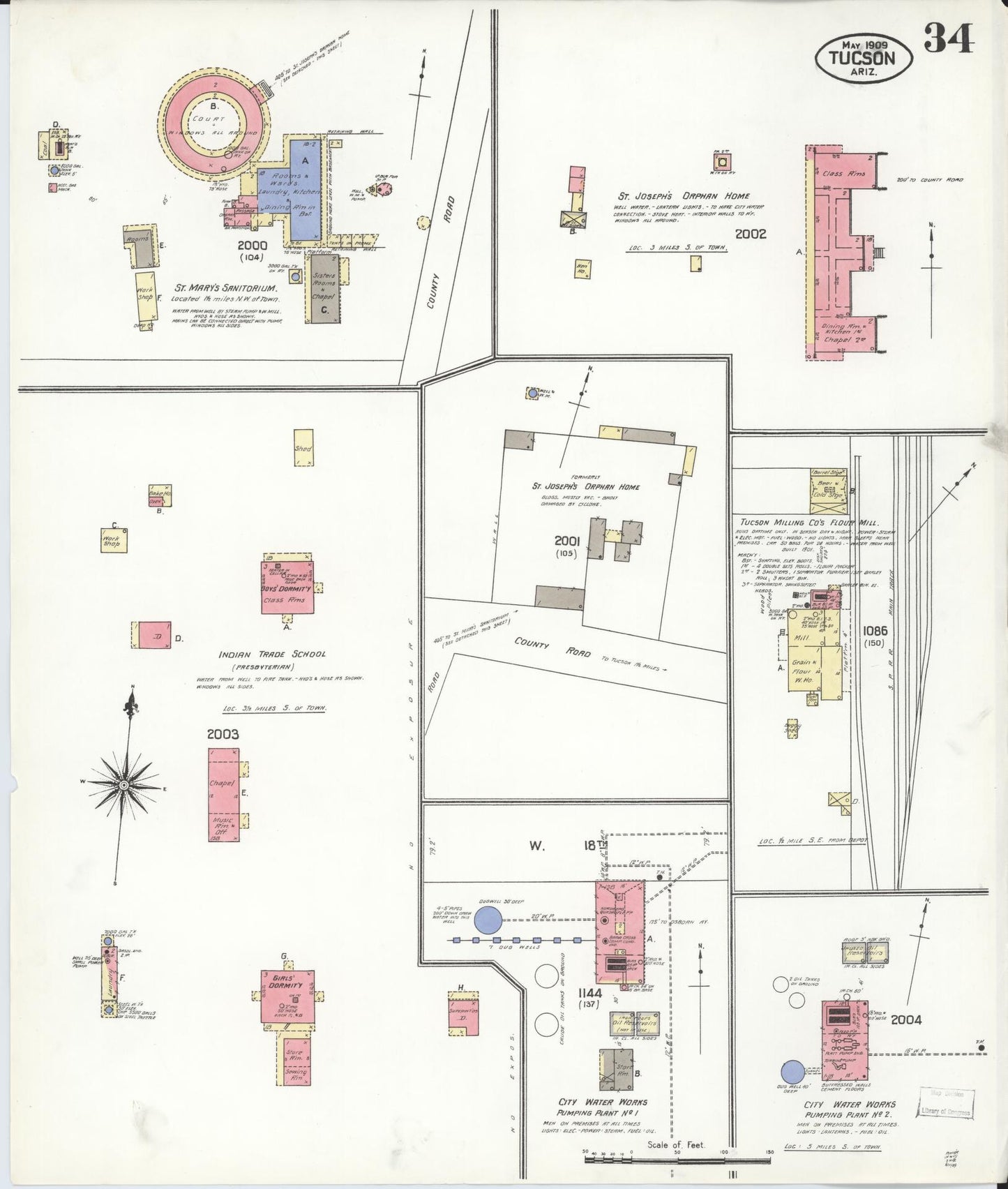 Sanborn Fire Insurance Map from Tucson, Pima County, Arizona (1909), Sheet #0034 - Historic Sanborn Fire Insurance Map Print, vintage old map wall art, antique decor, genealogy gift, Arizona Arizona map