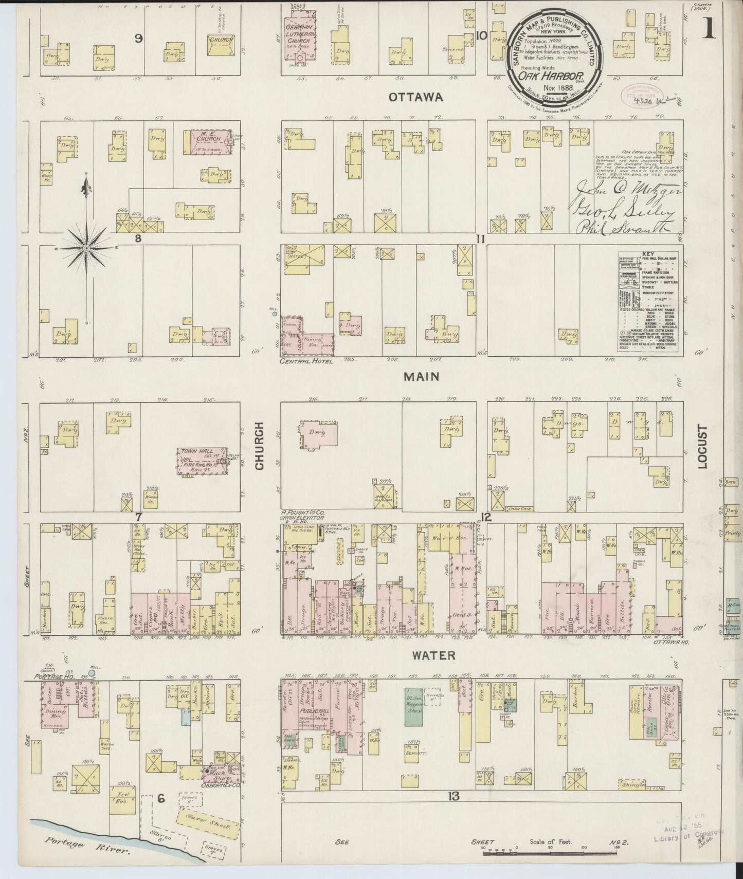 Sanborn Fire Insurance Map from Oak Harbor, Ottawa County, Ohio (1888), Sheet #0001 - Historic Sanborn Fire Insurance Map Print, vintage old map wall art, antique decor, genealogy gift, Ohio Ohio map