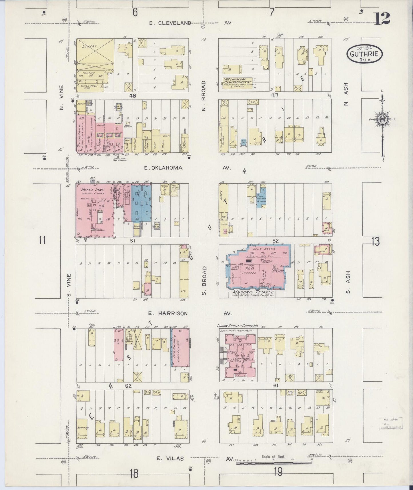 Sanborn Fire Insurance Map from Guthrie, Logan County, Oklahoma (1914), Sheet #0012 - Historic Sanborn Fire Insurance Map Print, vintage old map wall art, antique decor, genealogy gift, Oklahoma Oklahoma map