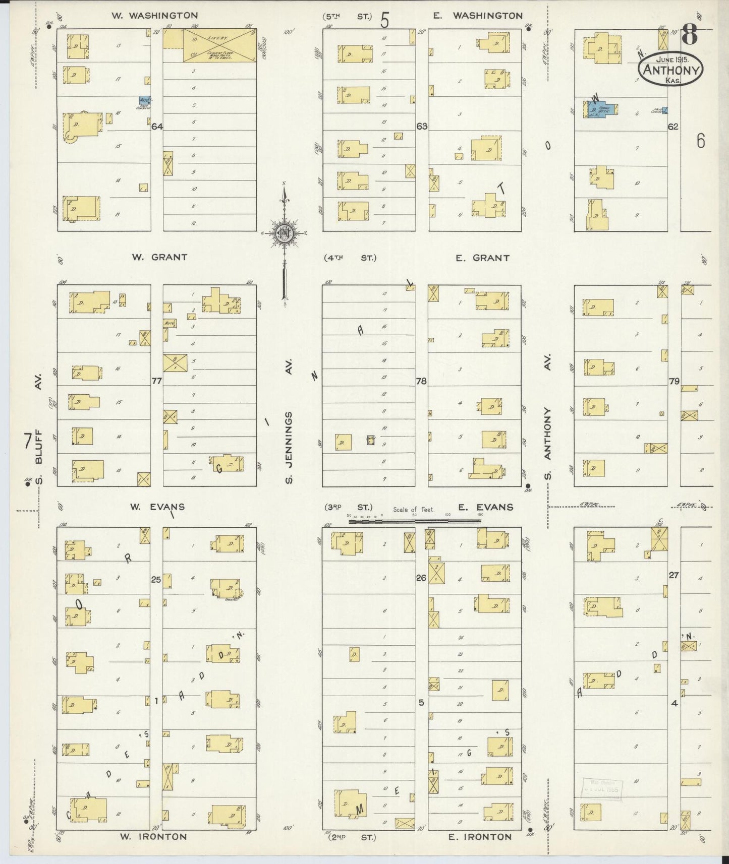 Sanborn Fire Insurance Map from Anthony, Harper County, Kansas (1915), Sheet #0008 - Complete Map Set gallery image, historic Sanborn map, vintage wall art, Kansas Kansas