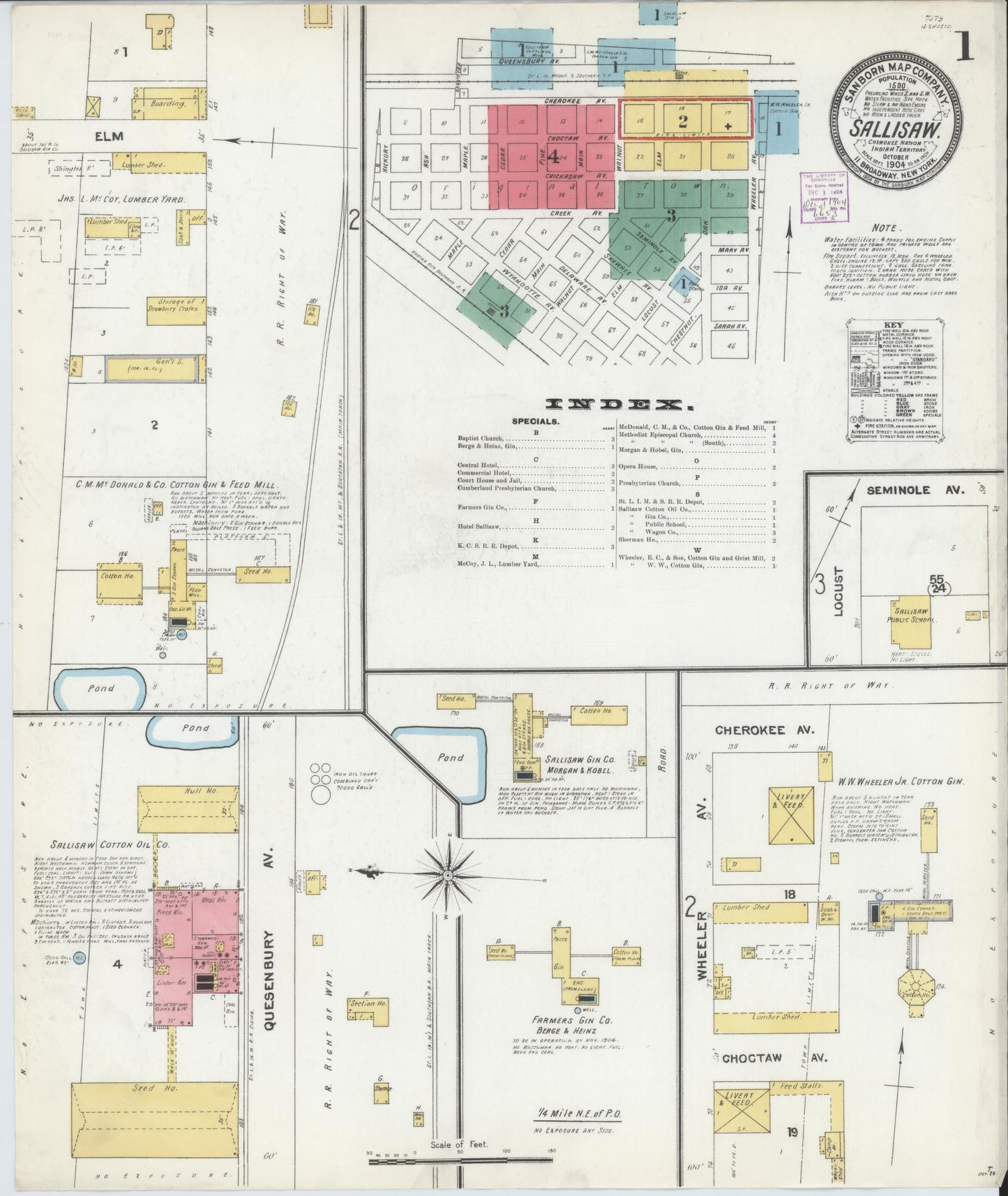 Sanborn Fire Insurance Map from Sallisaw, Sequoyah County, Oklahoma (1904), Sheet #0001 - Historic Sanborn Fire Insurance Map Print, vintage old map wall art, antique decor, genealogy gift, Oklahoma Oklahoma map