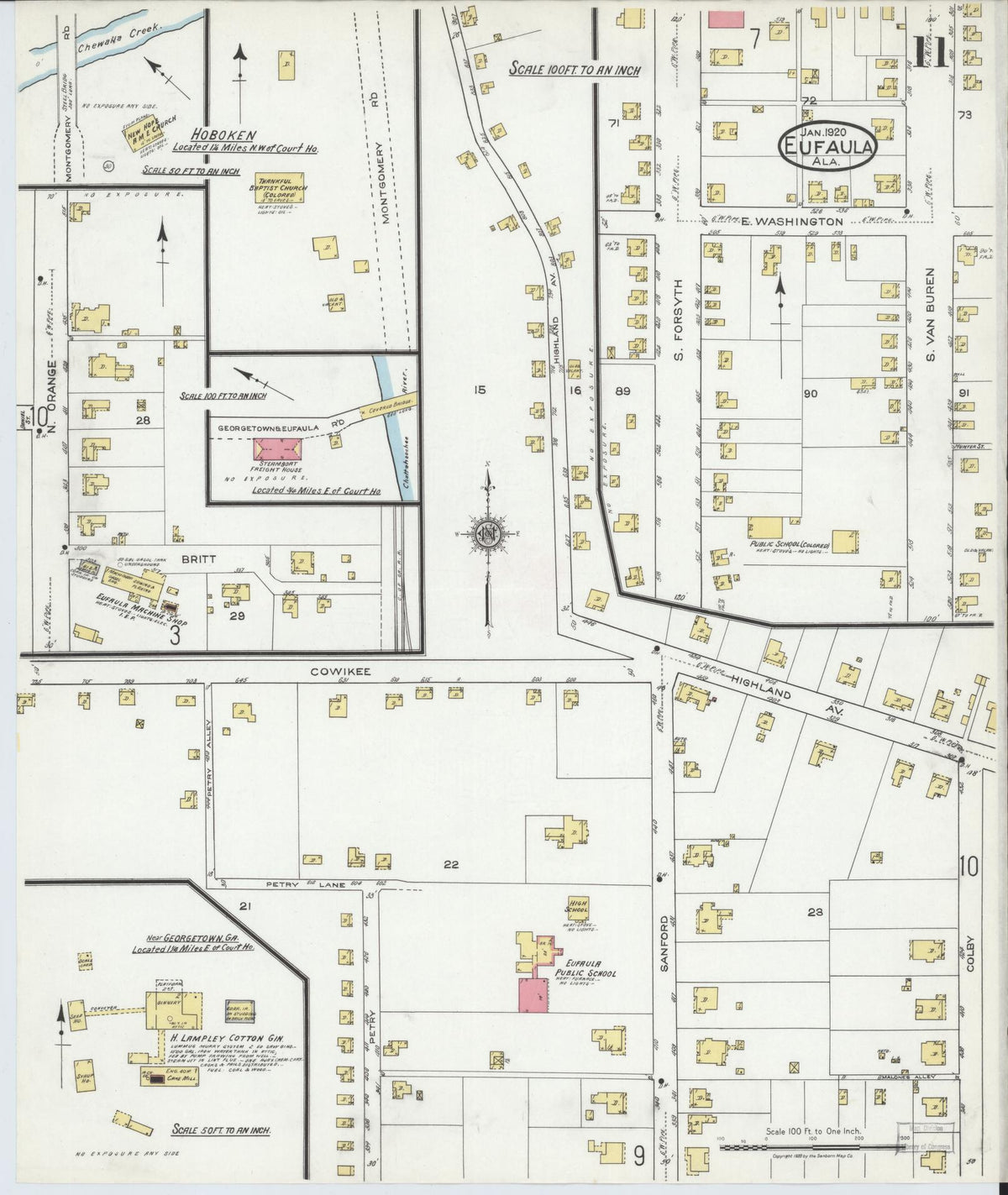 Sanborn Fire Insurance Map from Eufaula, Barbour County, Alabama (1920), Sheet #0011 - Complete Map Set gallery image, historic Sanborn map, vintage wall art, Alabama Alabama