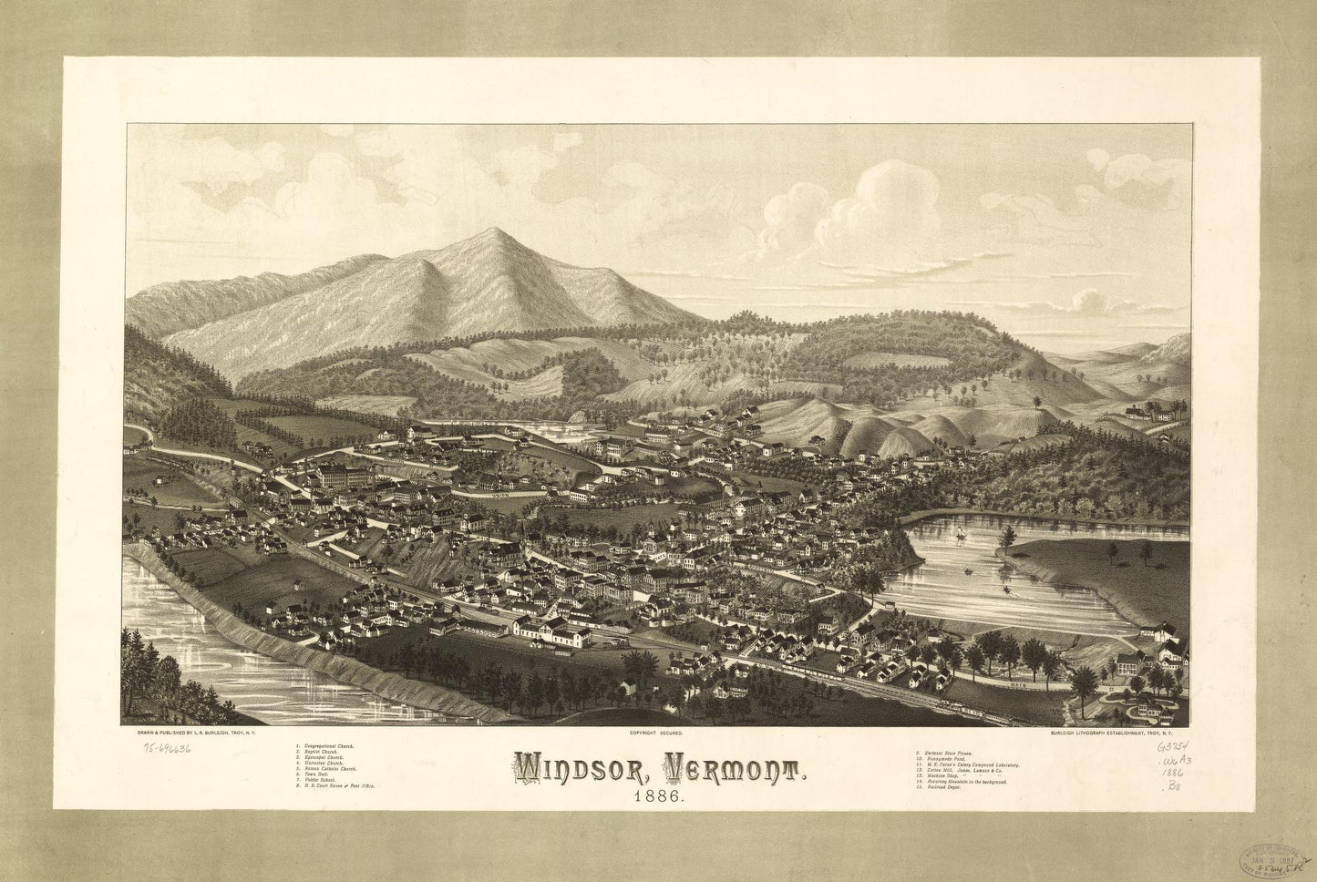 Windsor, Vermont 1886. (1886) – Historic Bird’s-Eye View Panorama Print
