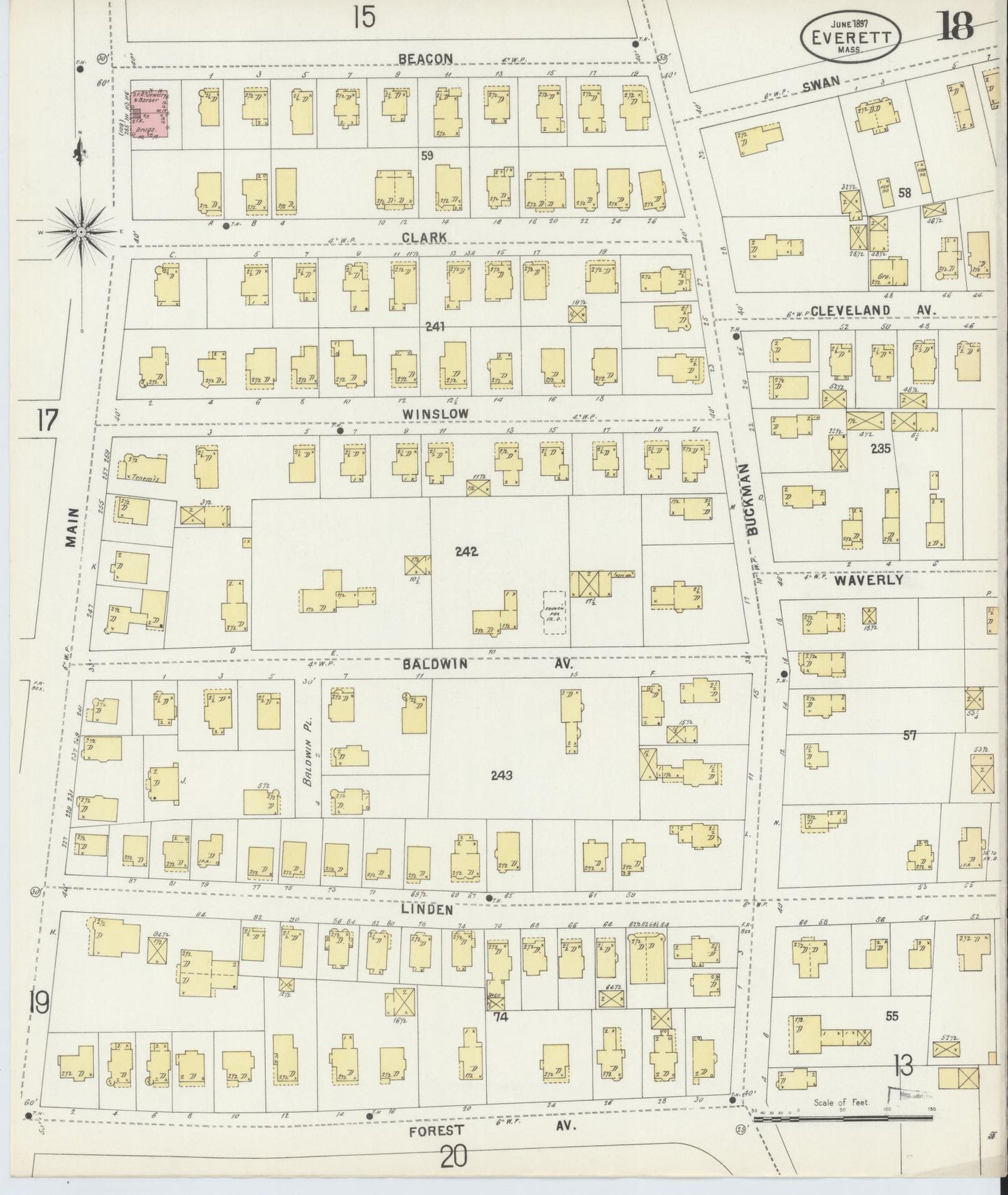Sanborn Fire Insurance Map from Everett, Middlesex County, Massachusetts (1897), Sheet #0018 - Historic Sanborn Fire Insurance Map Print, vintage old map wall art, antique decor, genealogy gift, Massachusetts Massachusetts map