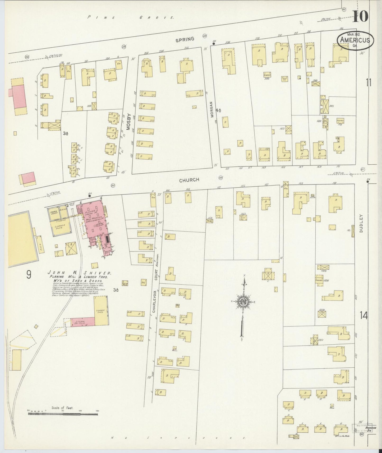 Sanborn Fire Insurance Map from Americus, Sumter County, Georgia (1912), Sheet #0010 - Historic Sanborn Fire Insurance Map Print, vintage old map wall art, antique decor, genealogy gift, Georgia Georgia map