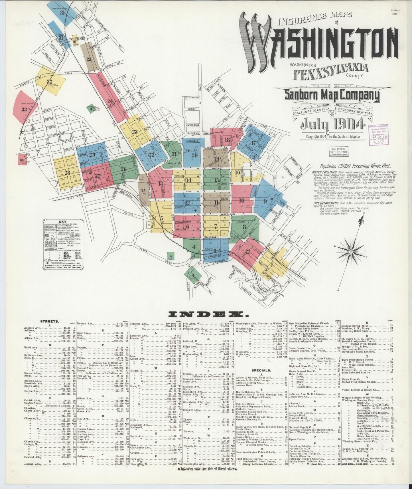 Sanborn Fire Insurance Map from Washington, Washington County, Pennsylvania. (1904) – Historic Sanborn Fire Insurance Map Print