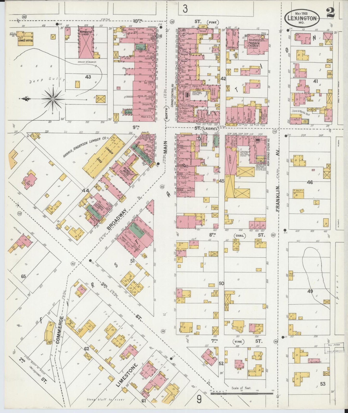 Sanborn Fire Insurance Map from Lexington, Lafayette County, Missouri (1900), Sheet #0002 - Historic Sanborn Fire Insurance Map Print, vintage old map wall art, antique decor, genealogy gift, Missouri Missouri map