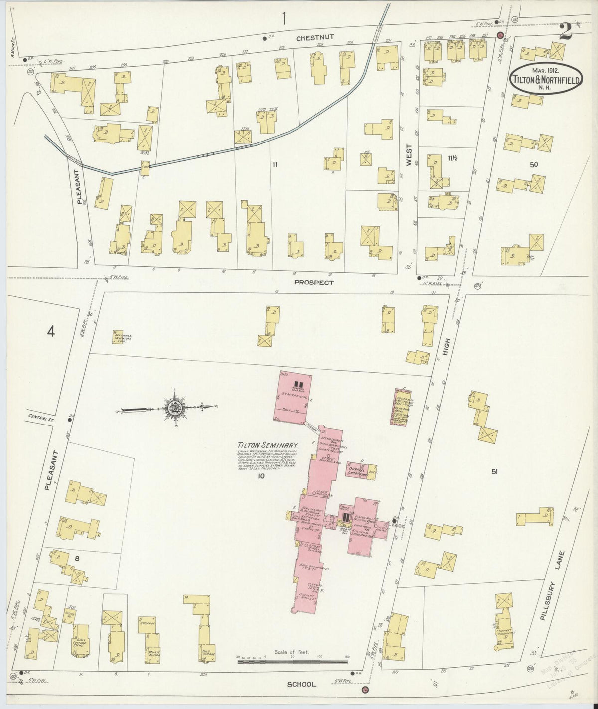 Sanborn Fire Insurance Map from Tilton, Belknap County, New Hampshire (1912), Sheet #0002 - Historic Sanborn Fire Insurance Map Print, vintage old map wall art, antique decor, genealogy gift, New Hampshire New Hampshire map