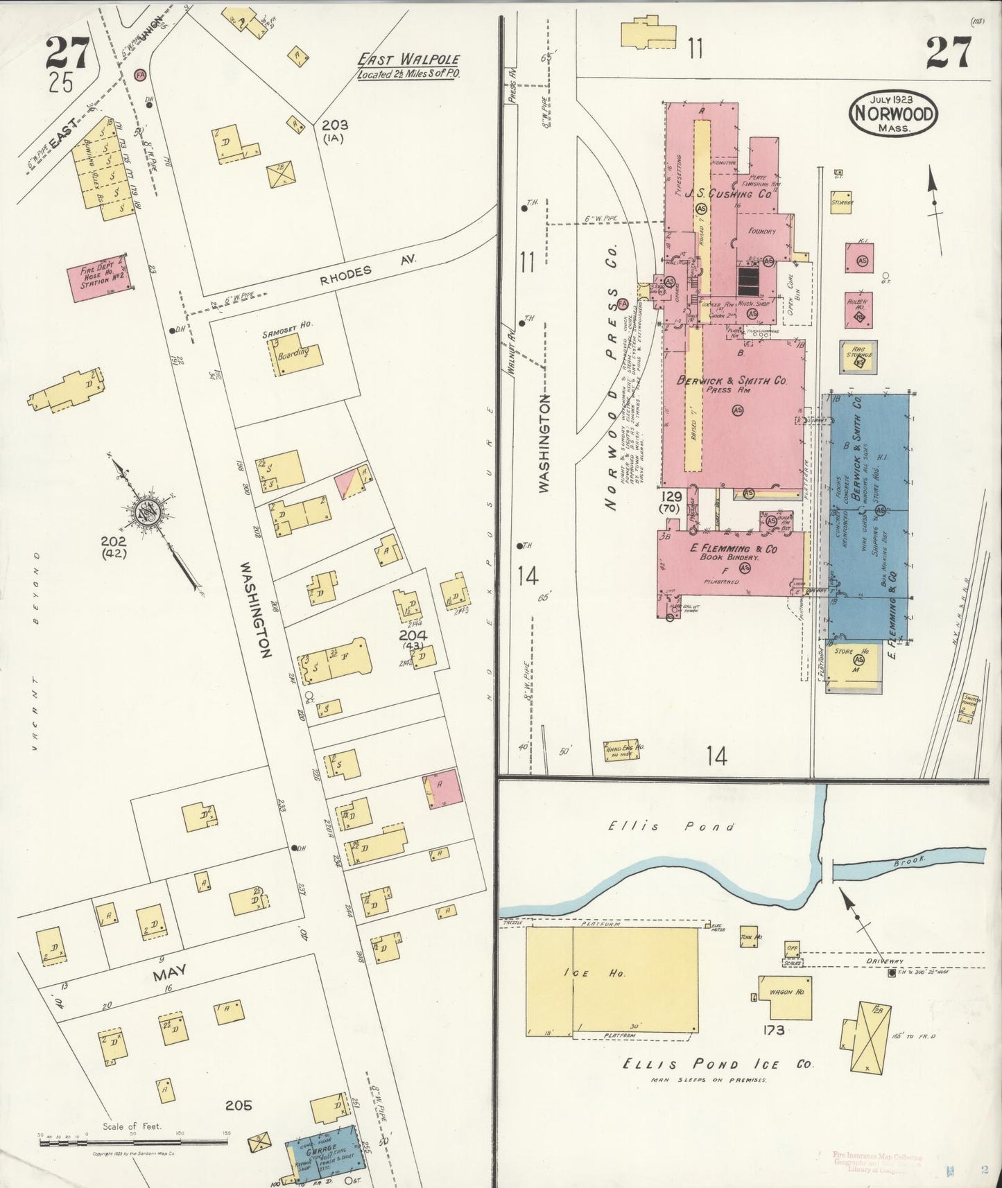 Sanborn Fire Insurance Map from Norwood, Norfolk County, Massachusetts (1923), Sheet #0027 - Complete Map Set gallery image, historic Sanborn map, vintage wall art, Massachusetts Massachusetts