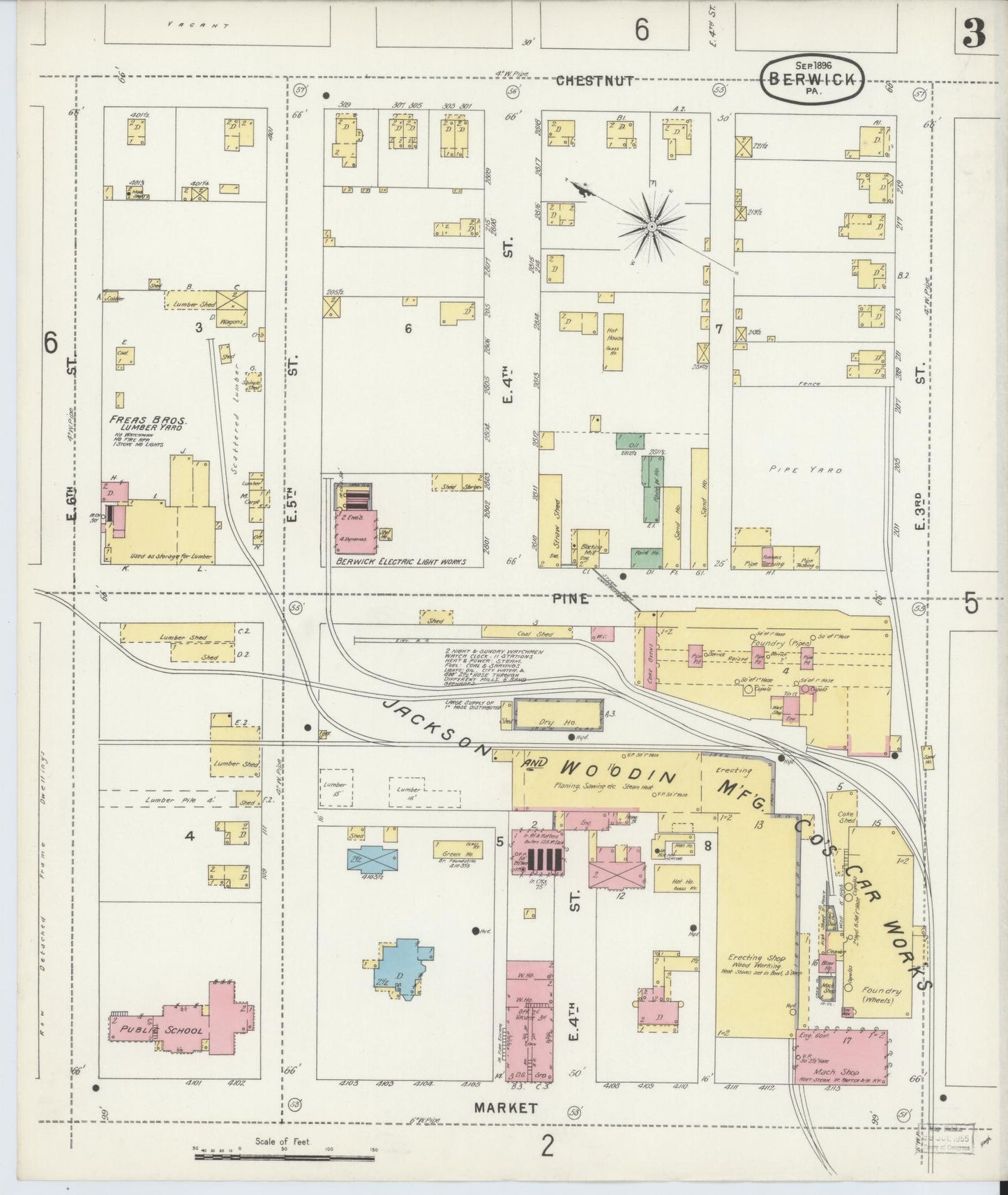 Sanborn Fire Insurance Map from Berwick, Columbia County, Pennsylvania (1896), Sheet #0003 - Historic Sanborn Fire Insurance Map Print, vintage old map wall art, antique decor, genealogy gift, Pennsylvania Pennsylvania map