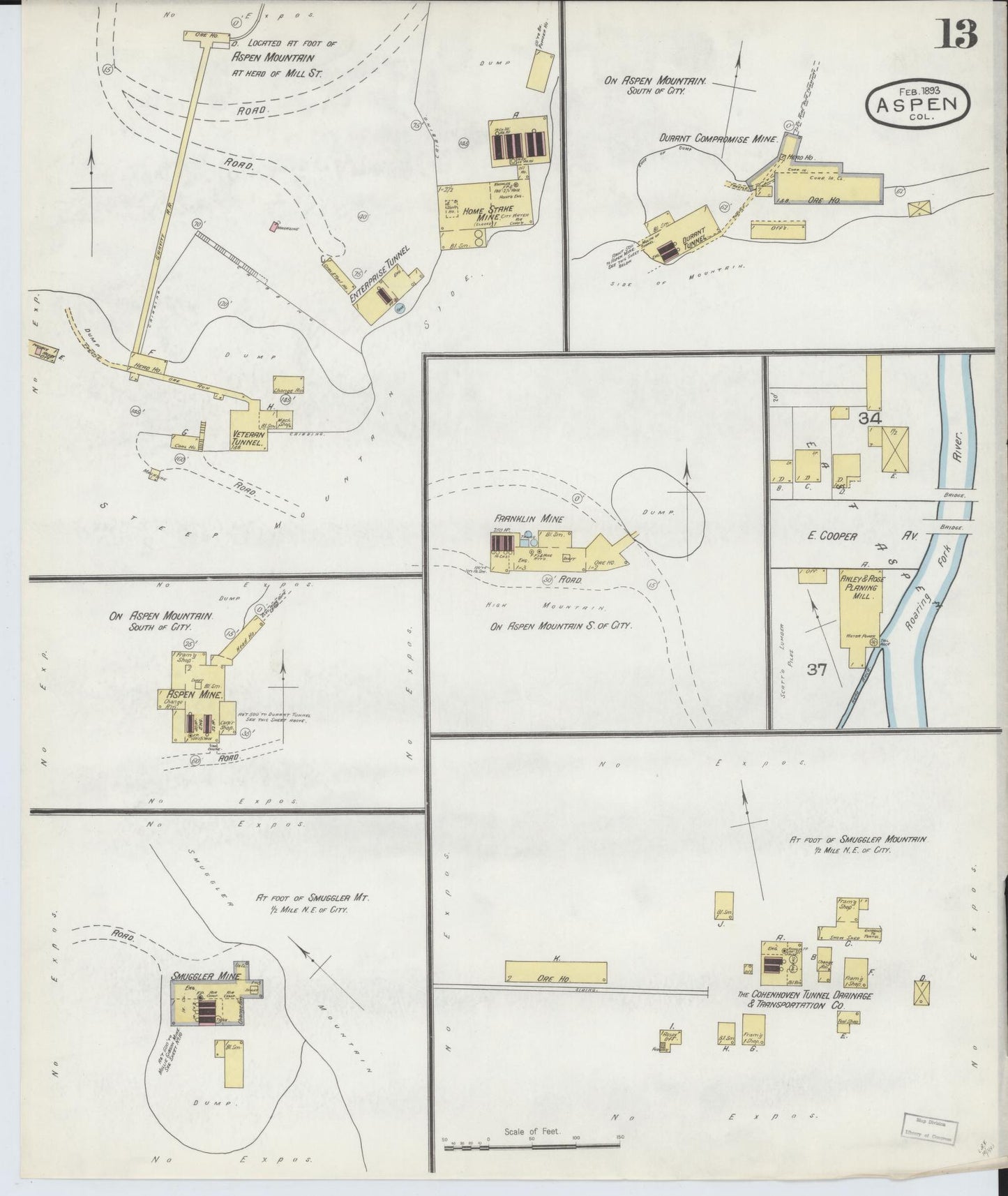 Sanborn Fire Insurance Map from Aspen, Pitkin County, Colorado (1893), Sheet #0013 - Complete Map Set gallery image, historic Sanborn map, vintage wall art, Colorado Colorado