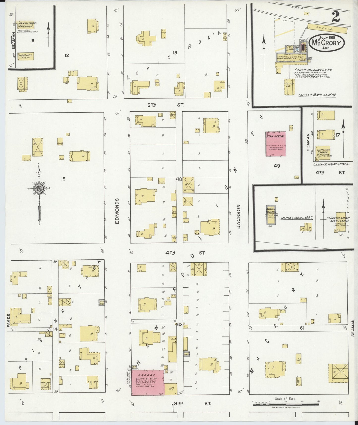 Sanborn Fire Insurance Map from McCrory, Woodruff County, Arkansas (1919), Sheet #0002 - Historic Sanborn Fire Insurance Map Print, vintage old map wall art, antique decor, genealogy gift, Arkansas Arkansas map