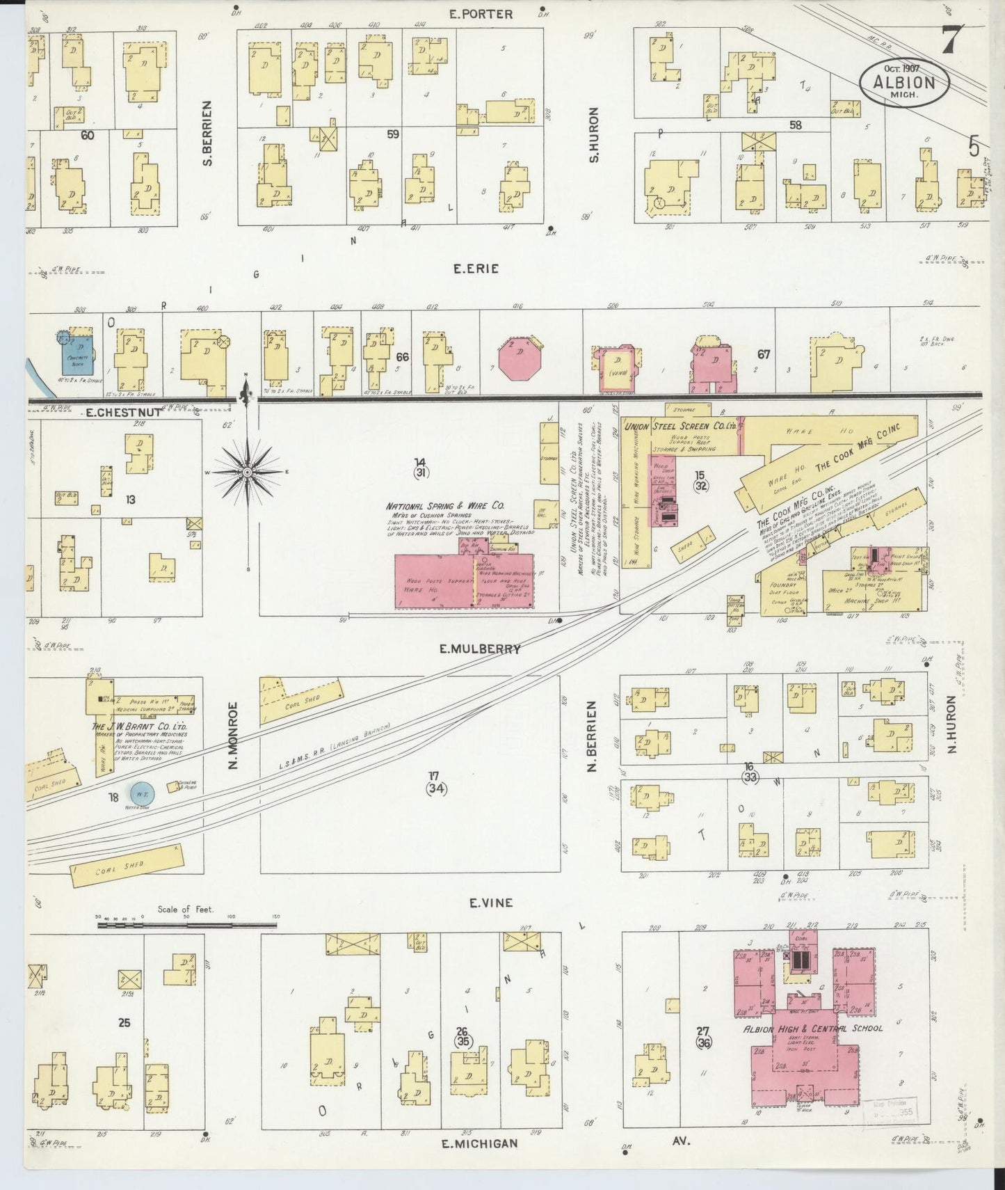 Sanborn Fire Insurance Map from Albion, Calhoun County, Michigan (1907), Sheet #0007 - Historic Sanborn Fire Insurance Map Print, vintage old map wall art, antique decor, genealogy gift, Michigan Michigan map