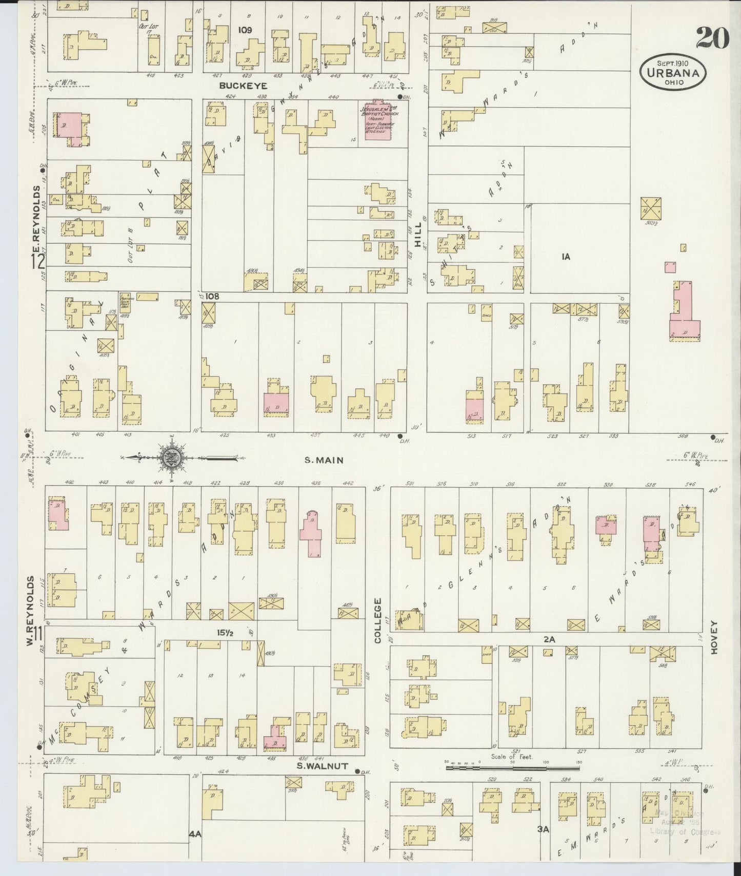 Sanborn Fire Insurance Map from Urbana, Champaign County, Ohio (1910), Sheet #0020 - Historic Sanborn Fire Insurance Map Print, vintage old map wall art, antique decor, genealogy gift, Ohio Ohio map