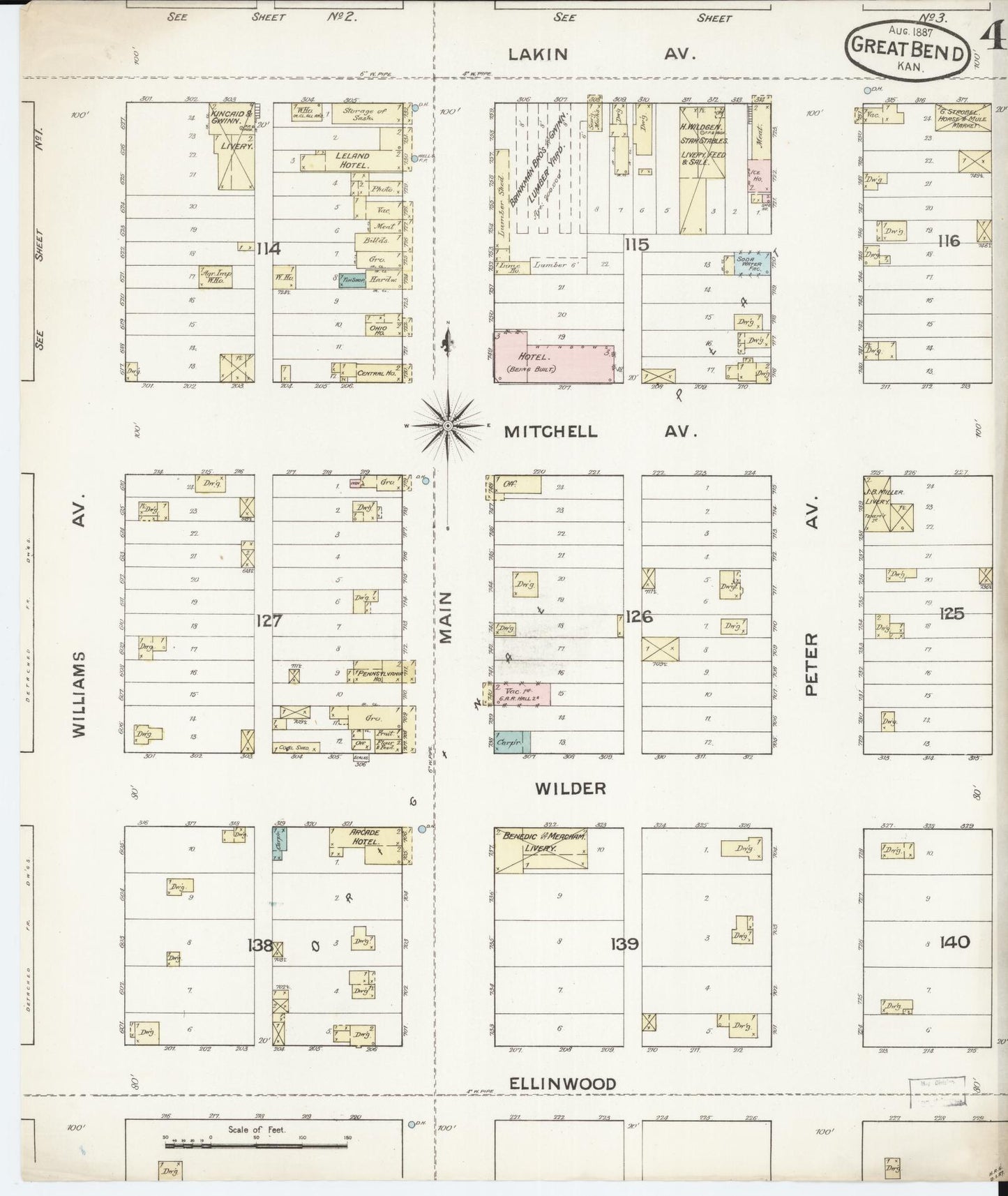 Sanborn Fire Insurance Map from Great Bend, Barton County, Kansas (1887), Sheet #0004 - Historic Sanborn Fire Insurance Map Print, vintage old map wall art, antique decor, genealogy gift, Kansas Kansas map