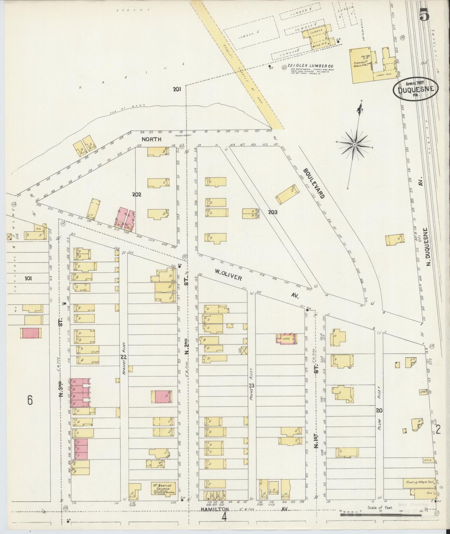 Sanborn Fire Insurance Map from Duquesne, Allegheny County, Pennsylvania (1907), Sheet #0005 - Historic Sanborn Fire Insurance Map Print, vintage old map wall art, antique decor, genealogy gift, Pennsylvania Pennsylvania map