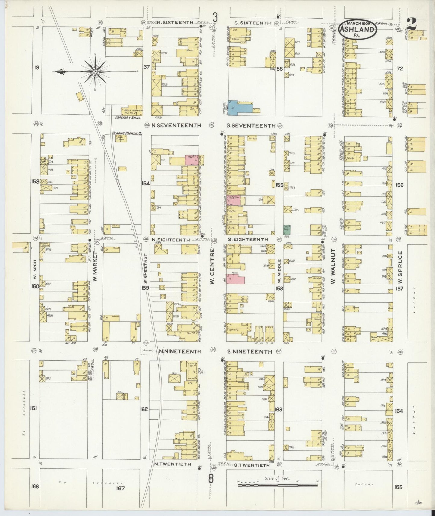 Sanborn Fire Insurance Map from Ashland, Schuylkill County, Pennsylvania (1908), Sheet #0002 - Historic Sanborn Fire Insurance Map Print, vintage old map wall art, antique decor, genealogy gift, Pennsylvania Pennsylvania map
