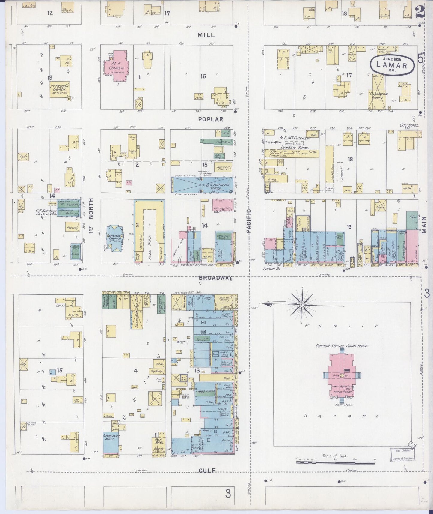 Sanborn Fire Insurance Map from Lamar, Barton County, Missouri (1896), Sheet #0002 - Historic Sanborn Fire Insurance Map Print, vintage old map wall art, antique decor, genealogy gift, Missouri Missouri map