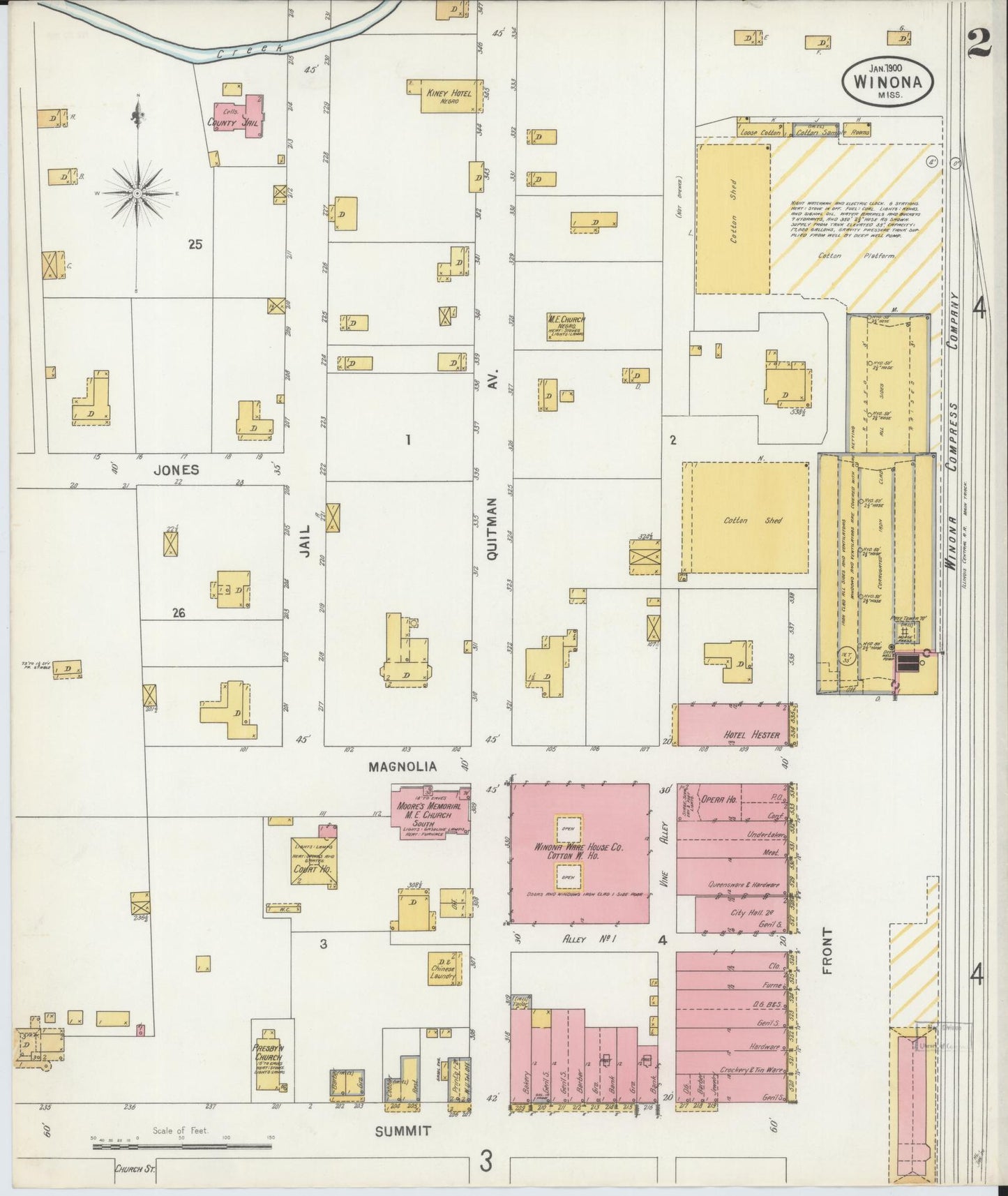 Sanborn Fire Insurance Map from Winona, Montgomery County, Mississippi (1900), Sheet #0002 - Historic Sanborn Fire Insurance Map Print, vintage old map wall art, antique decor, genealogy gift, Mississippi Mississippi map