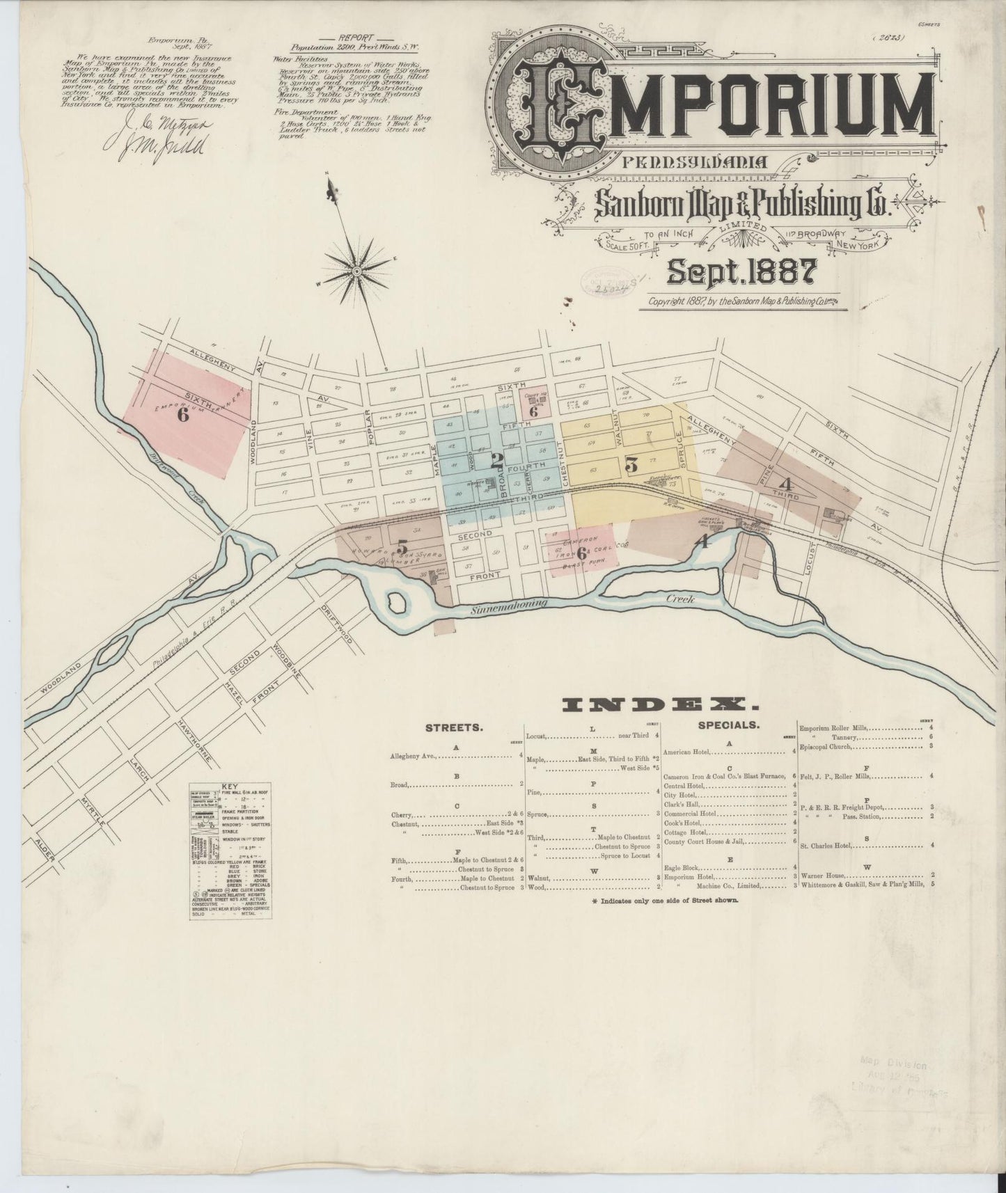 Sanborn Fire Insurance Map from Emporium, Cameron County, Pennsylvania (1887), Sheet #0001 - Historic Sanborn Fire Insurance Map Print, vintage old map wall art, antique decor, genealogy gift, Pennsylvania Pennsylvania map