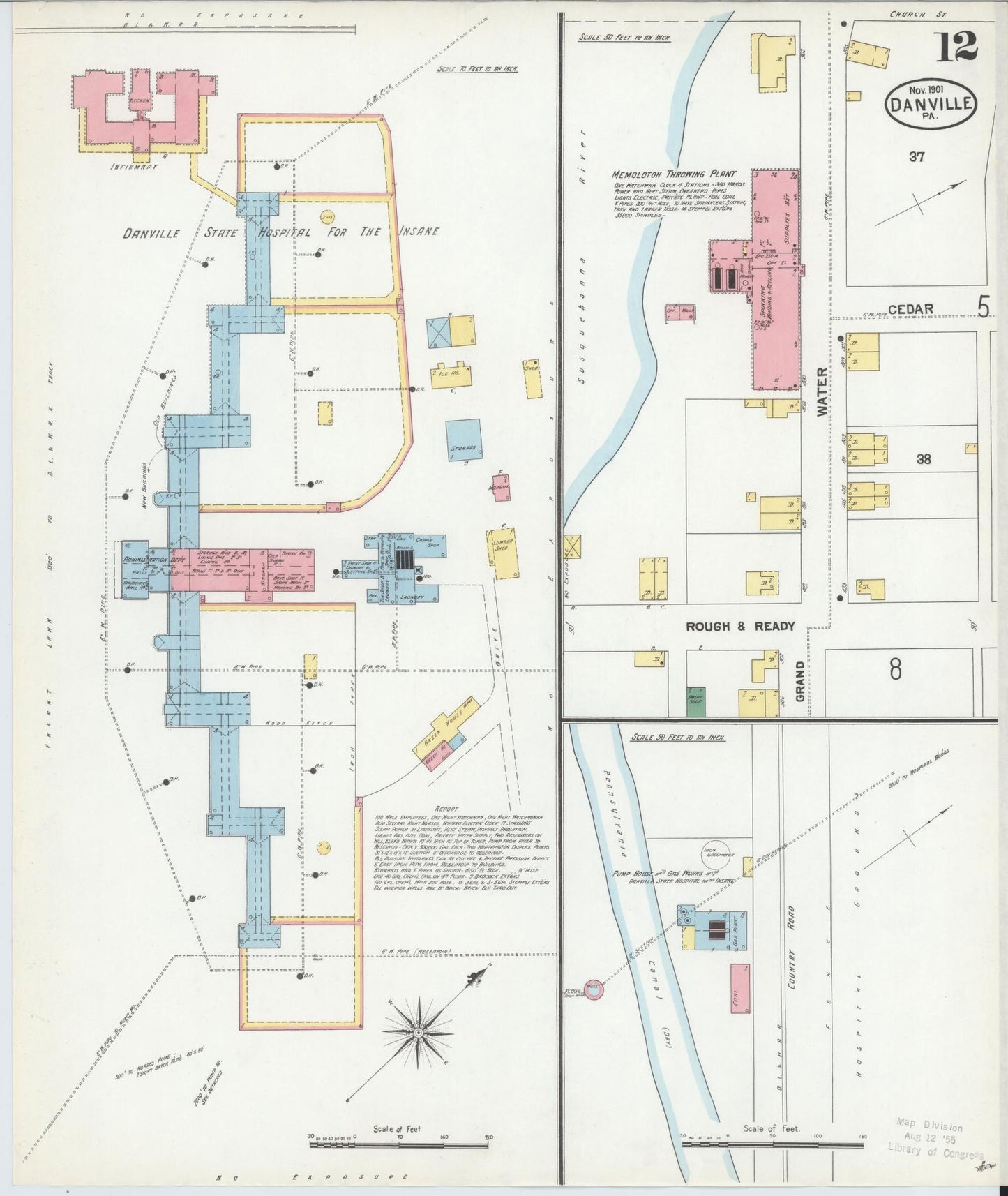 Sanborn Fire Insurance Map from Danville, Montour County, Pennsylvania (1901), Sheet #0012 - Historic Sanborn Fire Insurance Map Print, vintage old map wall art, antique decor, genealogy gift, Pennsylvania Pennsylvania map