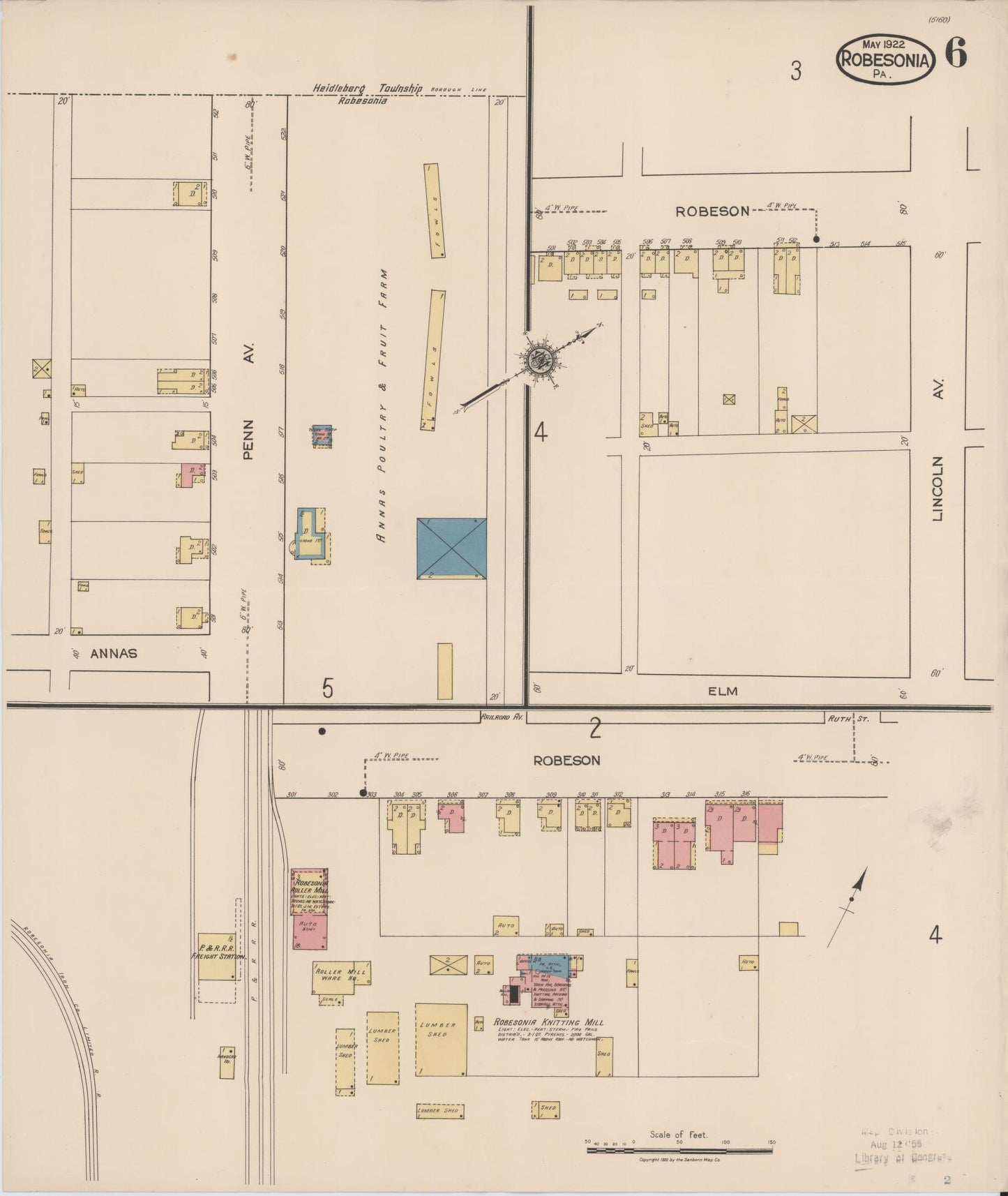 Sanborn Fire Insurance Map from Robesonia, Berks County, Pennsylvania (1922), Sheet #0006 - Complete Map Set gallery image, historic Sanborn map, vintage wall art, Pennsylvania Pennsylvania