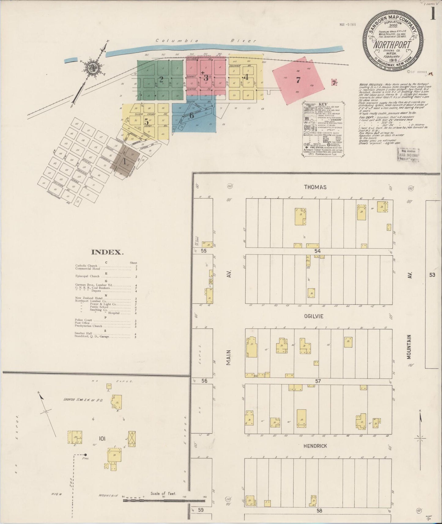 Sanborn Fire Insurance Map from Northport, Stevens County, Washington (1918), Sheet #0001 - Historic Sanborn Fire Insurance Map Print, vintage old map wall art, antique decor, genealogy gift, Washington Washington map