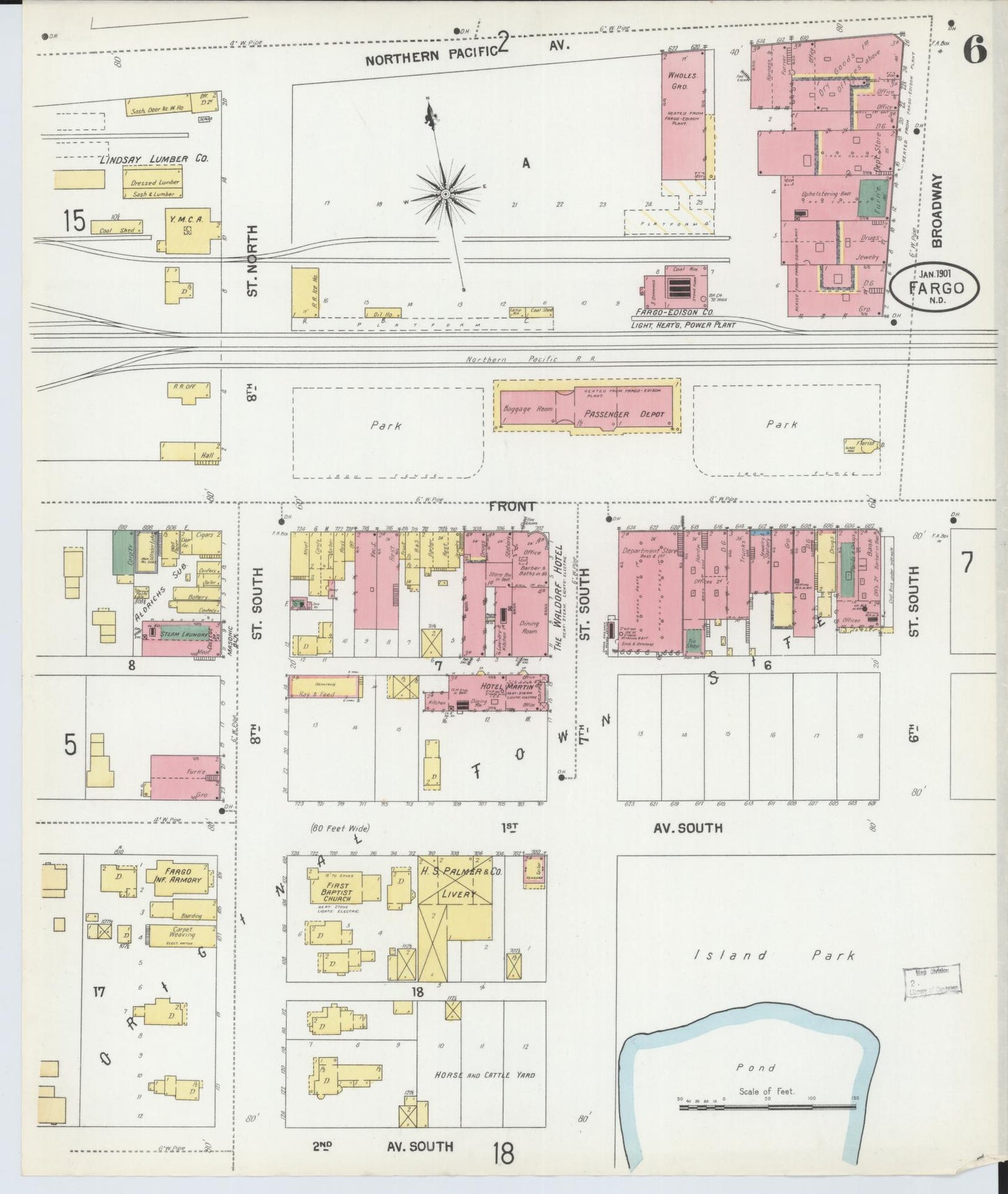 Sanborn Fire Insurance Map from Fargo, Cass County, North Dakota (1901), Sheet #0006 - Historic Sanborn Fire Insurance Map Print, vintage old map wall art, antique decor, genealogy gift, North Dakota North Dakota map