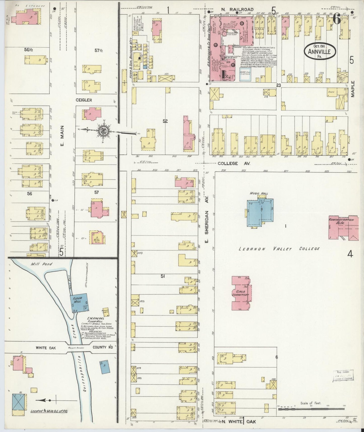 Sanborn Fire Insurance Map from Annville, Lebanon County, Pennsylvania (1911), Sheet #0006 - Historic Sanborn Fire Insurance Map Print, vintage old map wall art, antique decor, genealogy gift, Pennsylvania Pennsylvania map