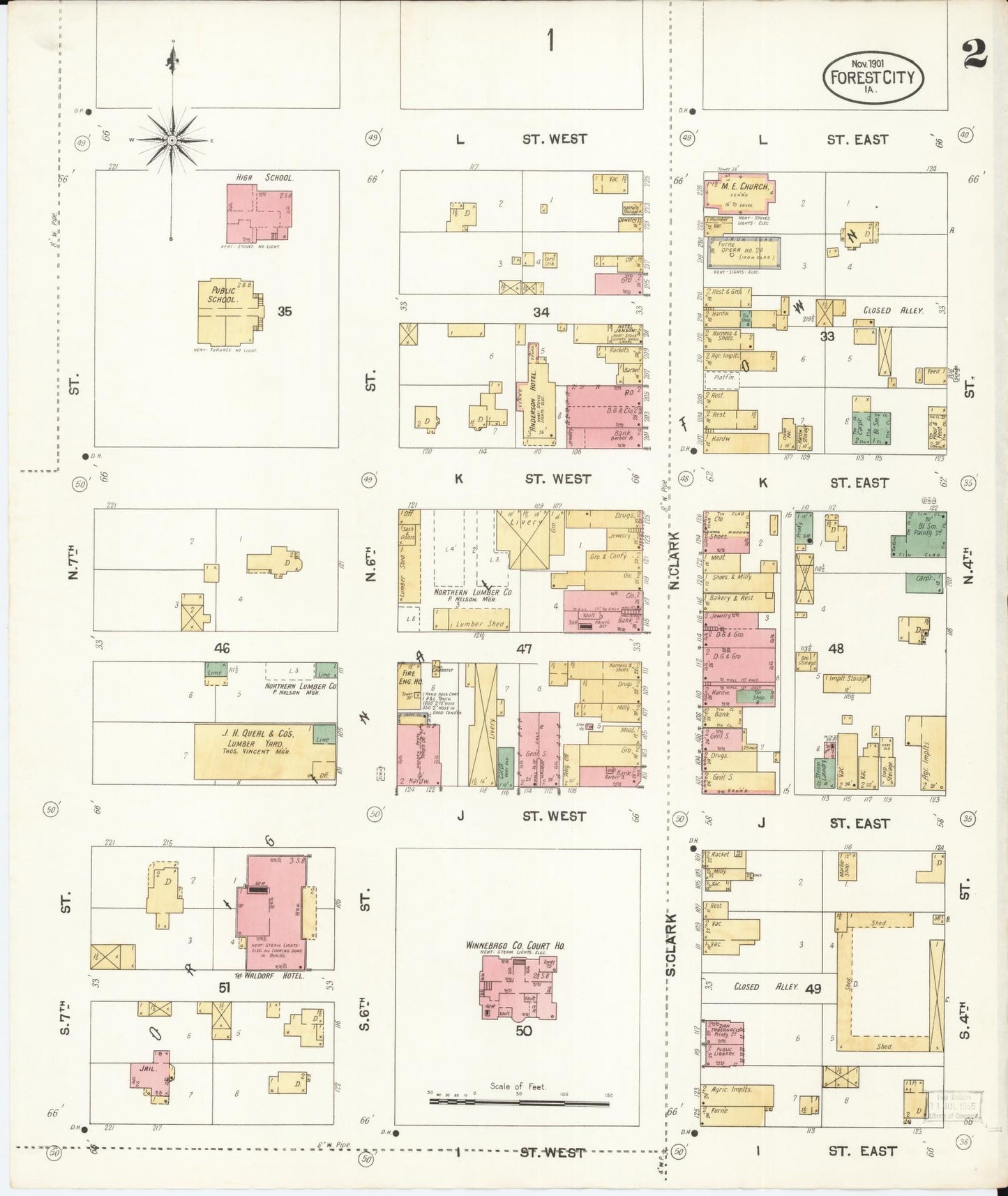 Sanborn Fire Insurance Map from Forest City, Winnebago County, Iowa (1901), Sheet #0002 - Historic Sanborn Fire Insurance Map Print, vintage old map wall art