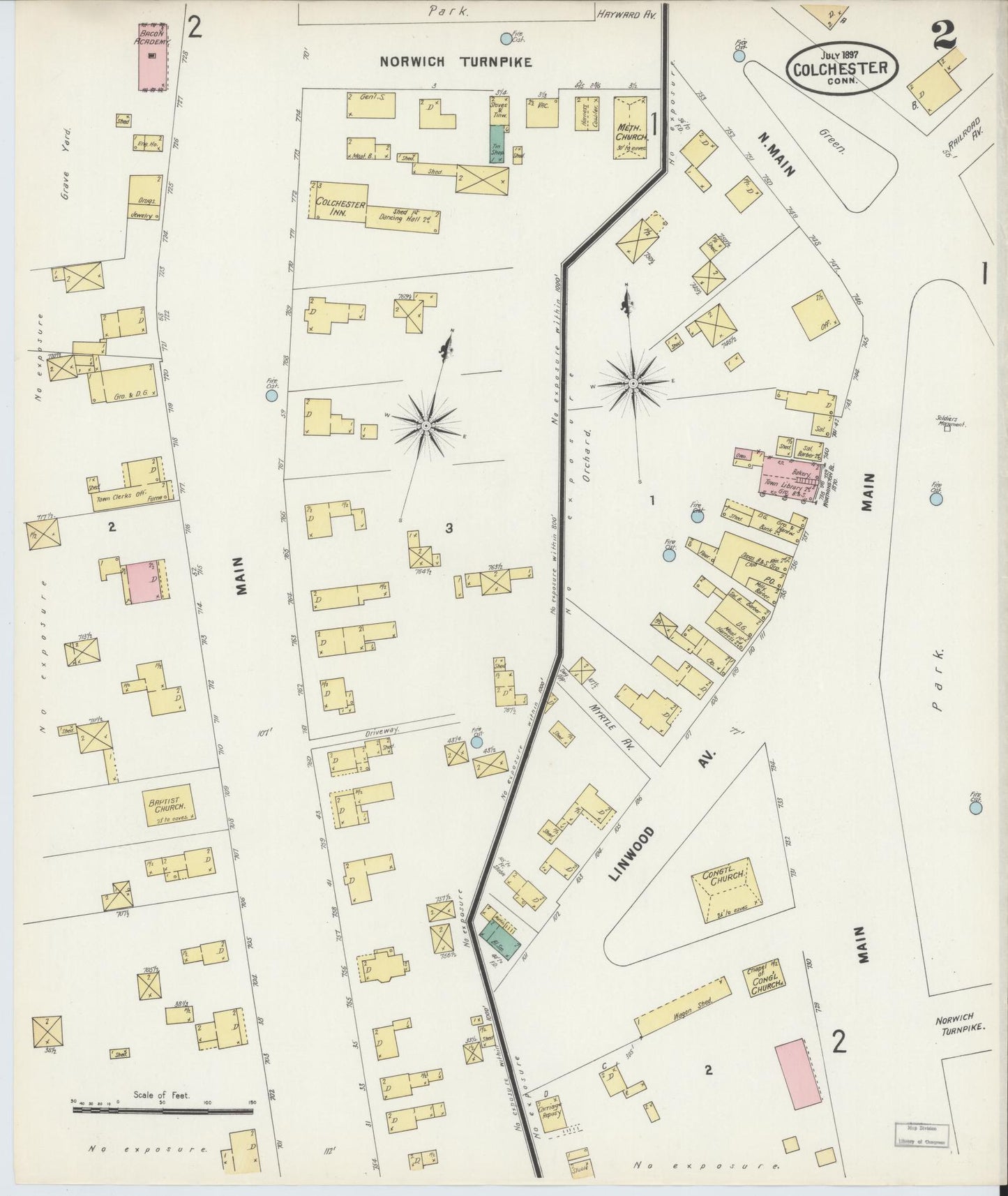 Sanborn Fire Insurance Map from Colchester, New London County, Connecticut (1897), Sheet #0002 - Historic Sanborn Fire Insurance Map Print, vintage old map wall art, antique decor, genealogy gift, Connecticut Connecticut map