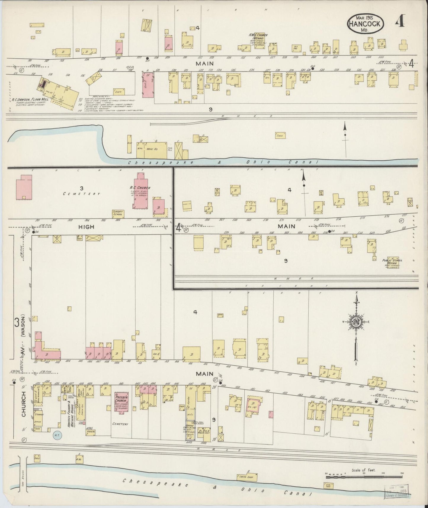Washington, Maryland - 1915 - Sanborn Fire Insurance Map, Sheet #0004 - Historic Sanborn Fire Insurance Map Print, Washington Maryland 1915 0004 vintage old map wall art