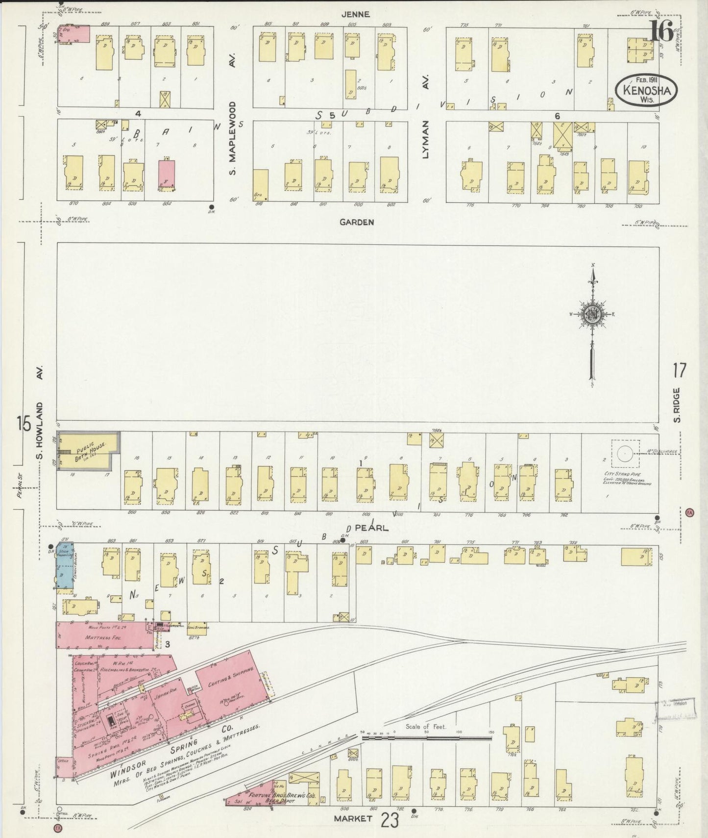 Sanborn Fire Insurance Map from Kenosha, Kenosha County, Wisconsin (1911), Sheet #0016 - Historic Sanborn Fire Insurance Map Print, vintage old map wall art, antique decor, genealogy gift, Wisconsin Wisconsin map