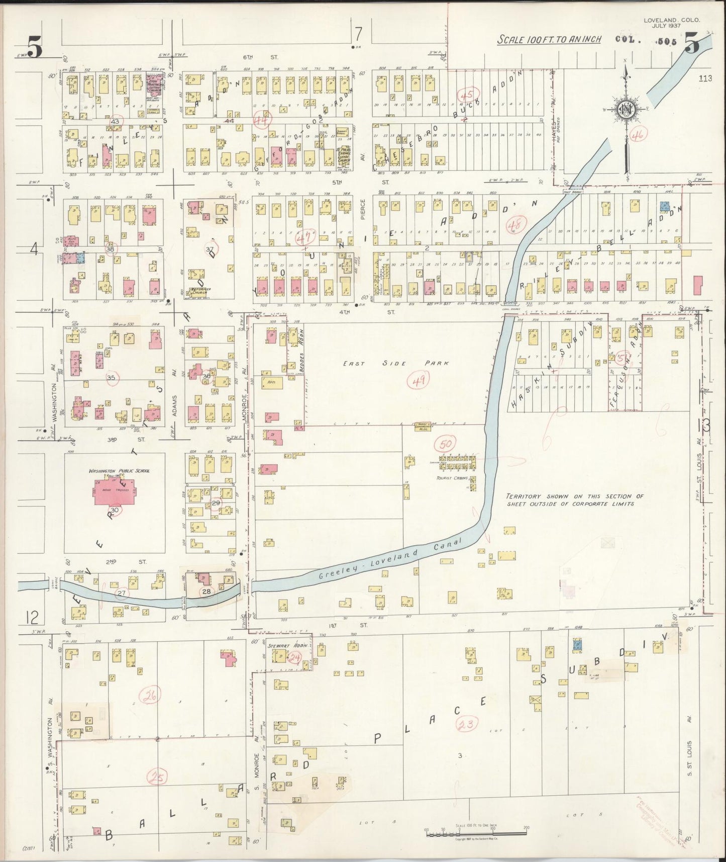 Sanborn Fire Insurance Map from Loveland, Larimer County, Colorado (1946), Sheet #0005 - Historic Sanborn Fire Insurance Map Print, vintage old map wall art, antique decor, genealogy gift, Colorado Colorado map