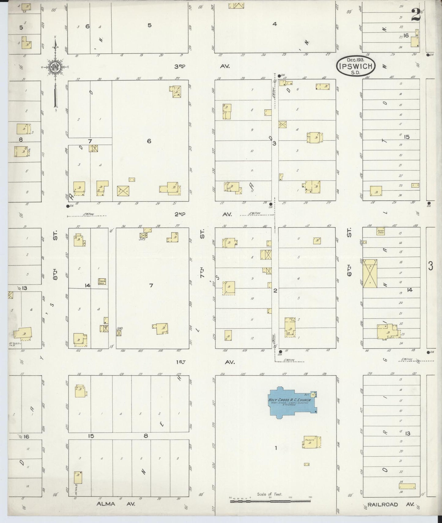 Sanborn Fire Insurance Map from Ipswich, Edmunds County, South Dakota (1913), Sheet #0002 - Historic Sanborn Fire Insurance Map Print, vintage old map wall art, antique decor, genealogy gift, South Dakota South Dakota map