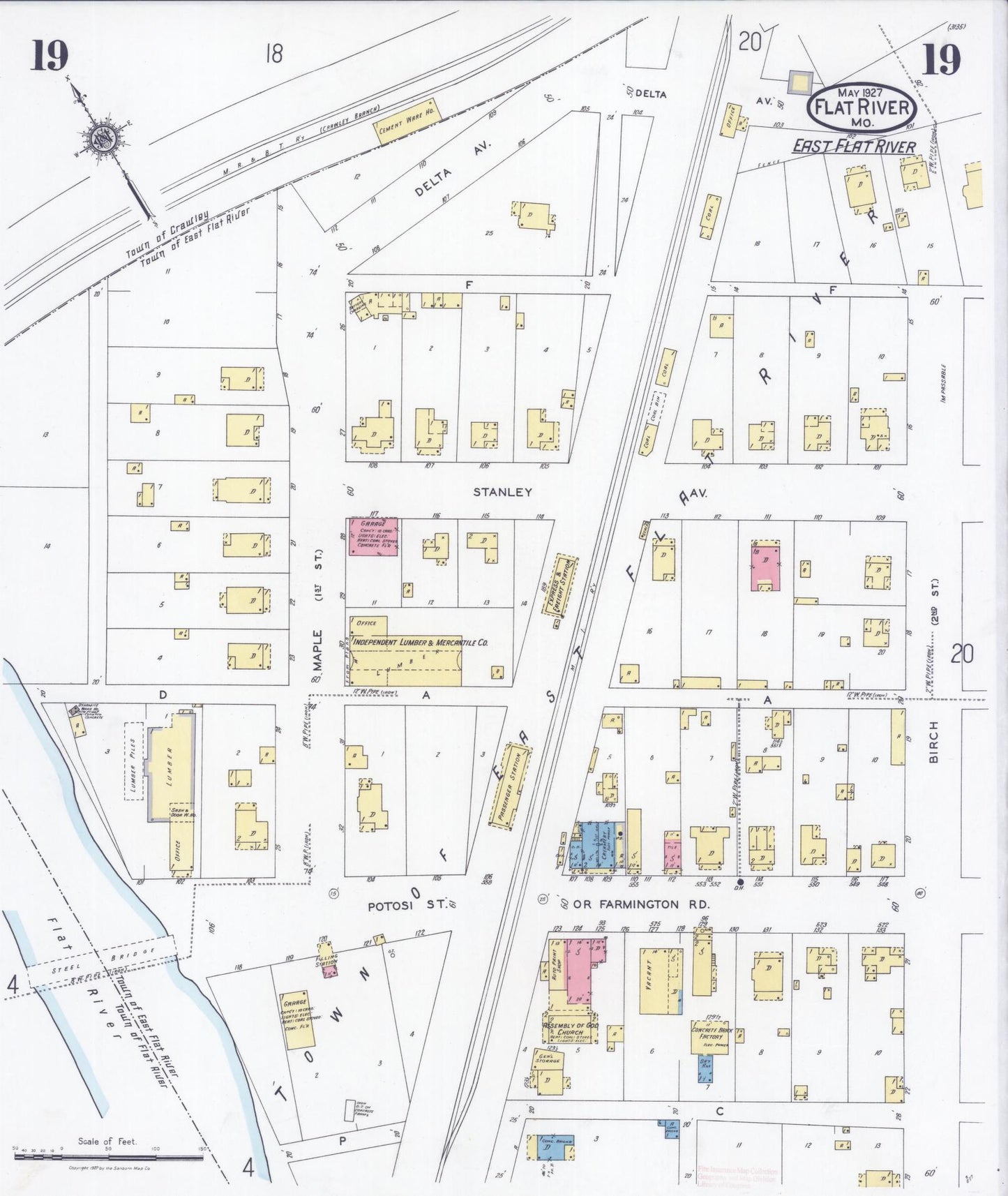 Sanborn Fire Insurance Map from Flat River, Saint Francois County, Missouri (1927), Sheet #0019 - Historic Sanborn Fire Insurance Map Print, vintage old map wall art, antique decor, genealogy gift, Missouri Missouri map