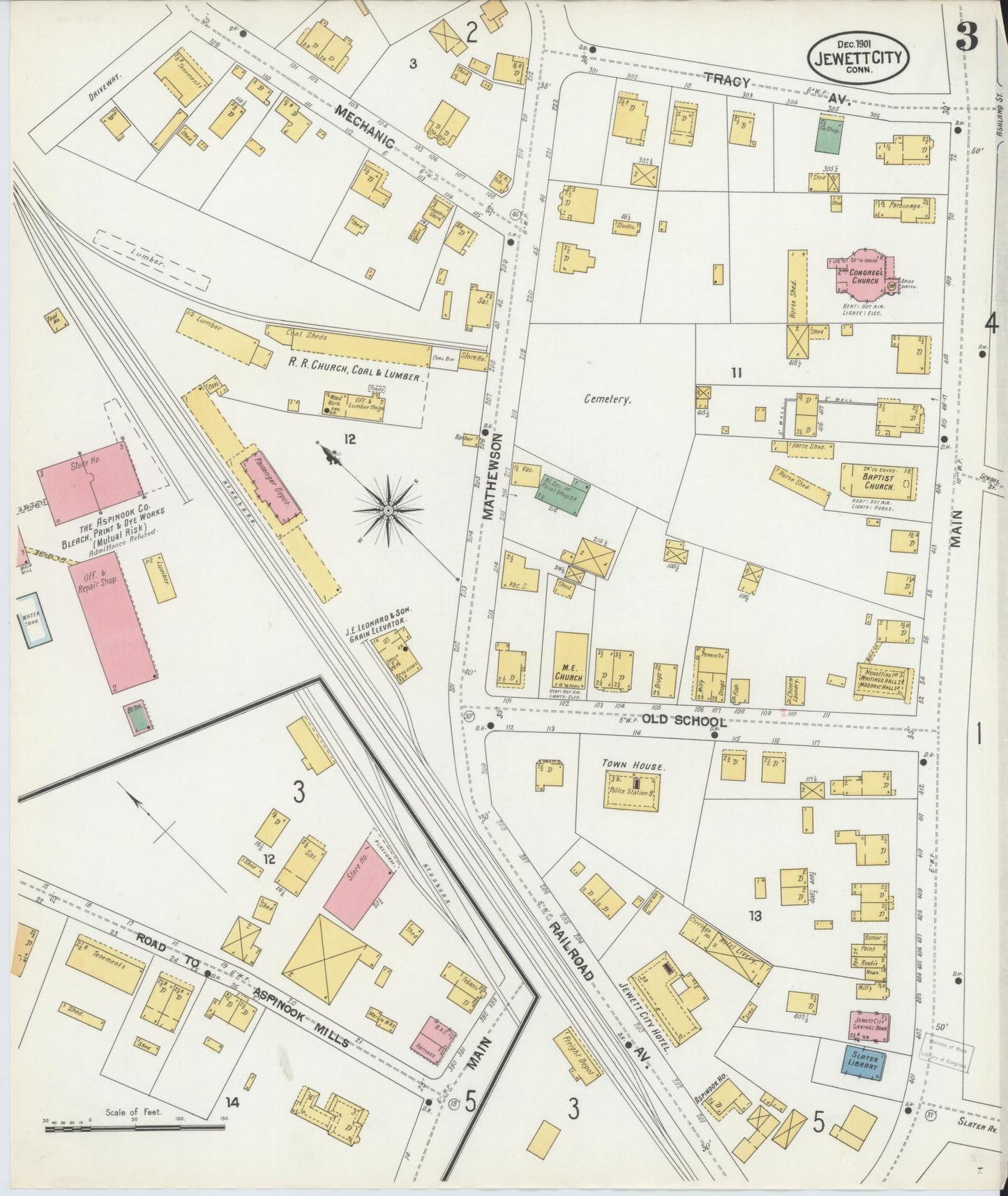 Sanborn Fire Insurance Map from Jewett City, New London County, Connecticut (1901), Sheet #0003 - Historic Sanborn Fire Insurance Map Print, vintage old map wall art, antique decor, genealogy gift, Connecticut Connecticut map
