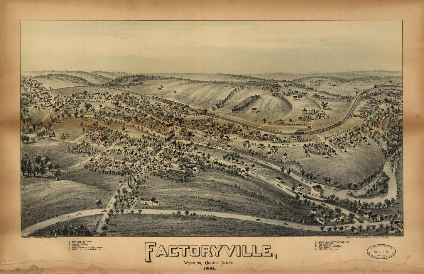 Factoryville, Wyoming County, Penn'a (1891) – Historic Bird’s-Eye View Panorama Print
