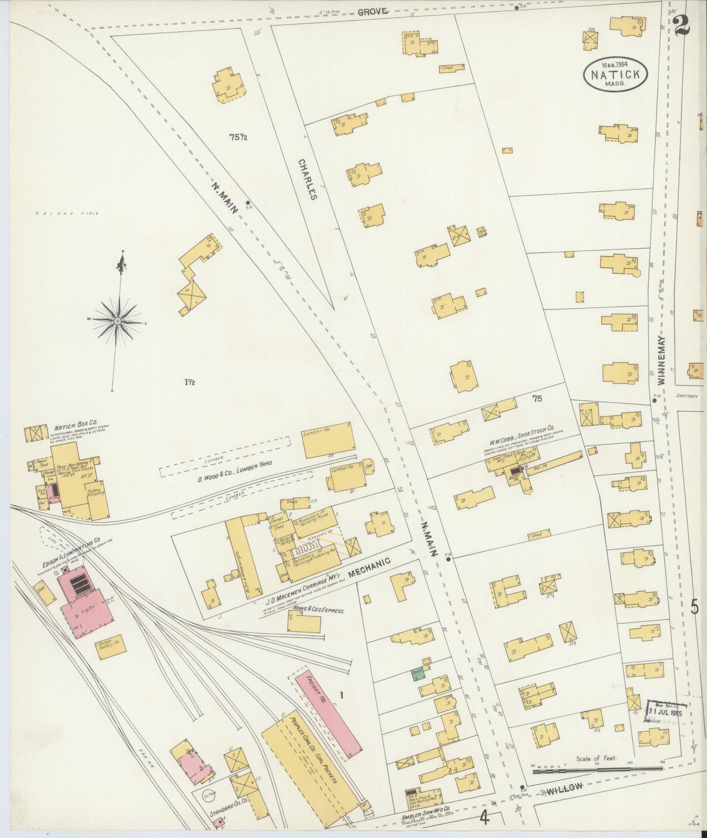 Sanborn Fire Insurance Map from Natick, Middlesex County, Massachusetts (1904), Sheet #0002 - Historic Sanborn Fire Insurance Map Print, vintage old map wall art, antique decor, genealogy gift, Massachusetts Massachusetts map