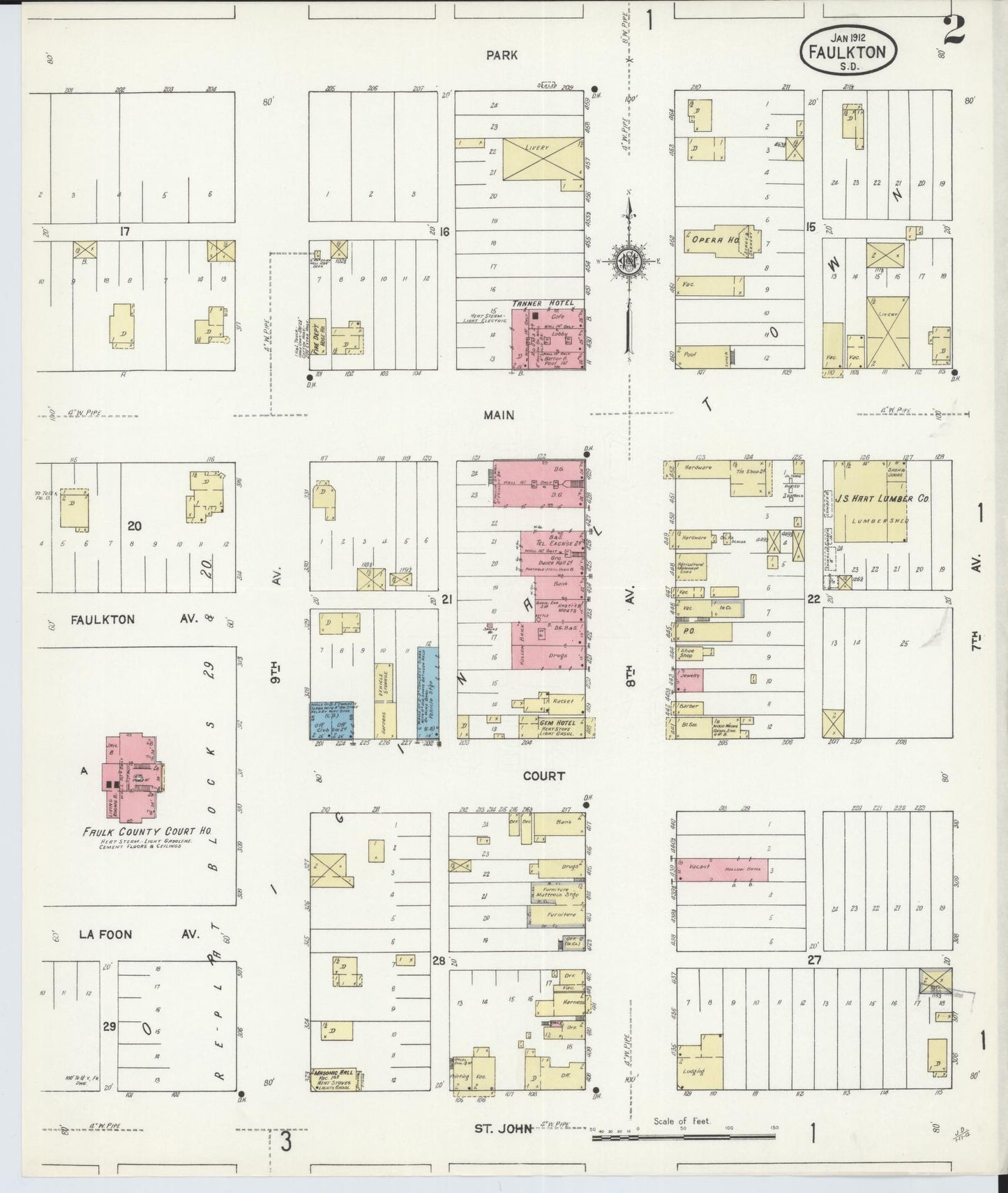 Sanborn Fire Insurance Map from Faulkton, Faulk County, South Dakota (1912), Sheet #0002 - Historic Sanborn Fire Insurance Map Print, vintage old map wall art, antique decor, genealogy gift, South Dakota South Dakota map
