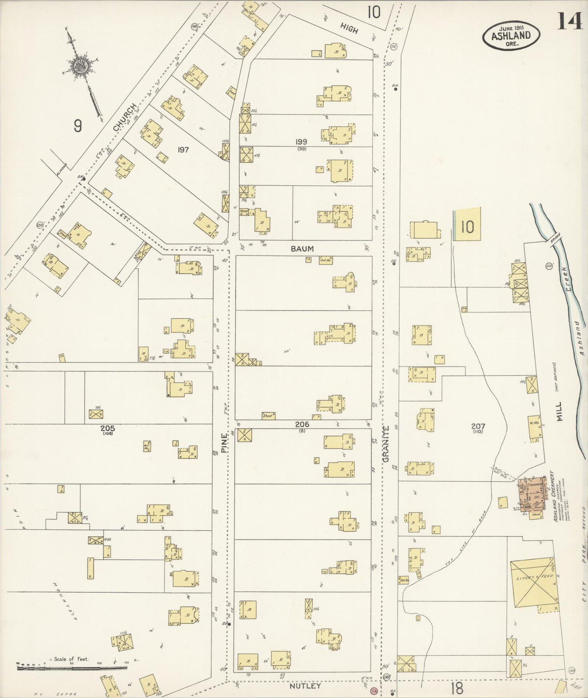 Sanborn Fire Insurance Map from Ashland, Jackson County, Oregon (1911), Sheet #0014 - Historic Sanborn Fire Insurance Map Print, vintage old map wall art, antique decor, genealogy gift, Oregon Oregon map