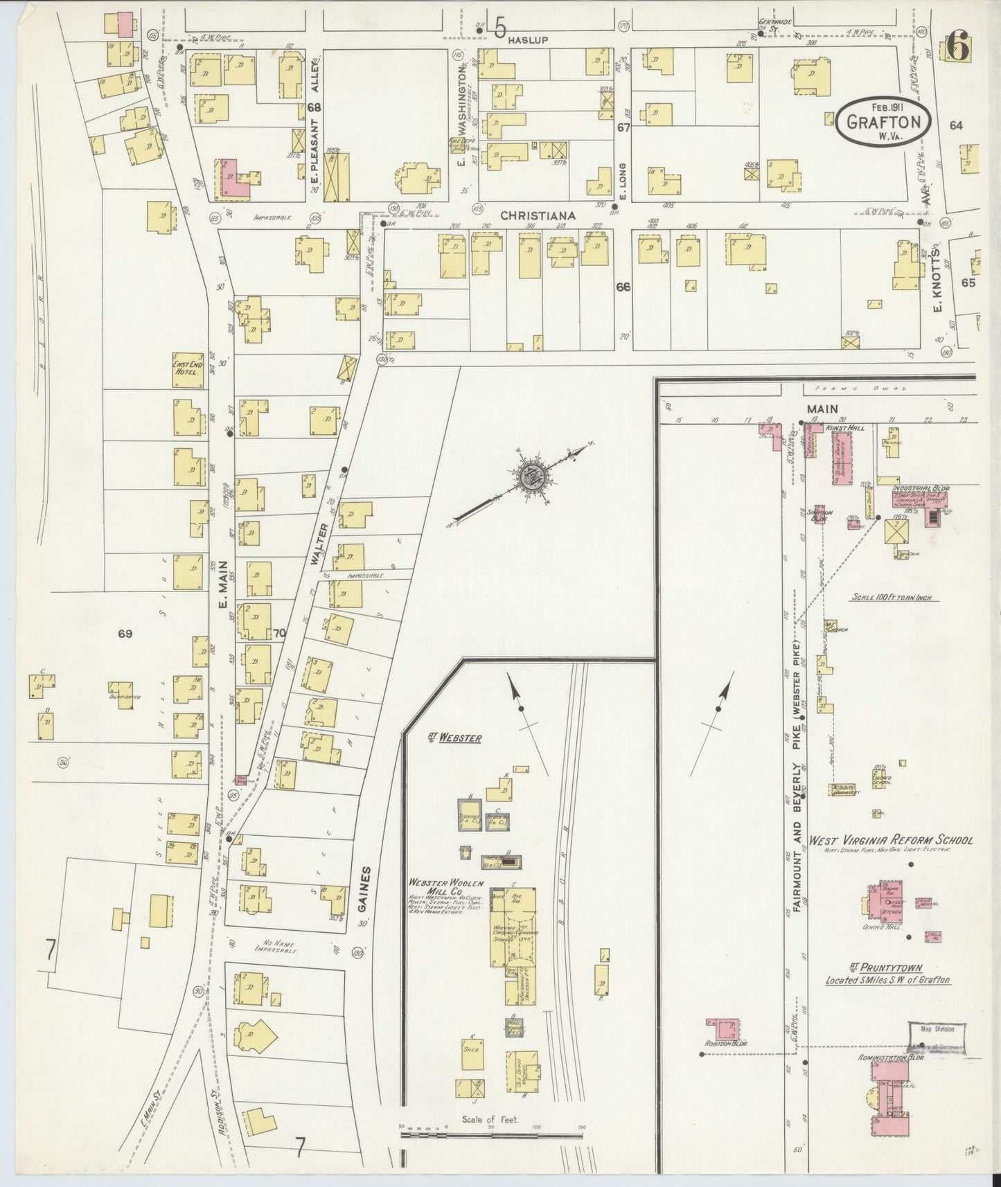 Sanborn Fire Insurance Map from Grafton, Taylor County, West Virginia (1911), Sheet #0006 - Historic Sanborn Fire Insurance Map Print, vintage old map wall art, antique decor, genealogy gift, West Virginia West Virginia map