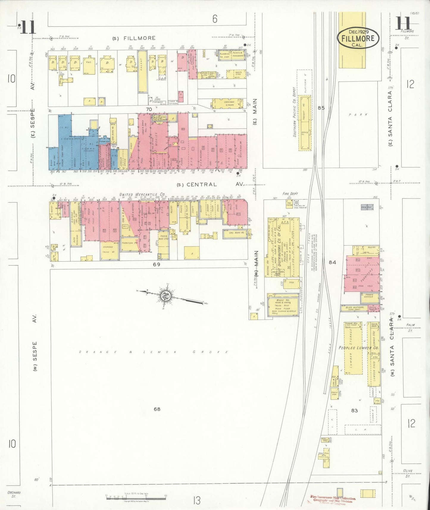 Sanborn Fire Insurance Map from Fillmore, Ventura County, California (1929), Sheet #0011 - Historic Sanborn Fire Insurance Map Print, vintage old map wall art, antique decor, genealogy gift, California California map