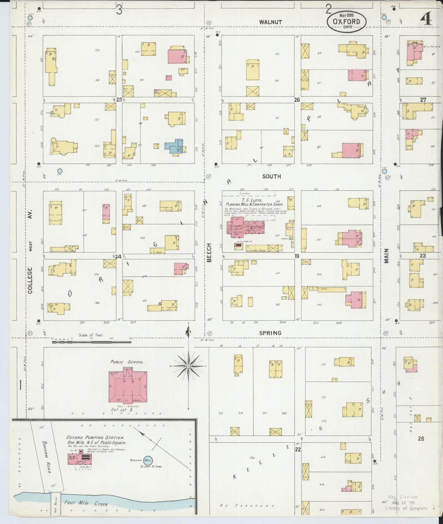 Sanborn Fire Insurance Map from Oxford, Butler County, Ohio (1899), Sheet #0004 - Complete Map Set gallery image, historic Sanborn map, vintage wall art, Ohio Ohio