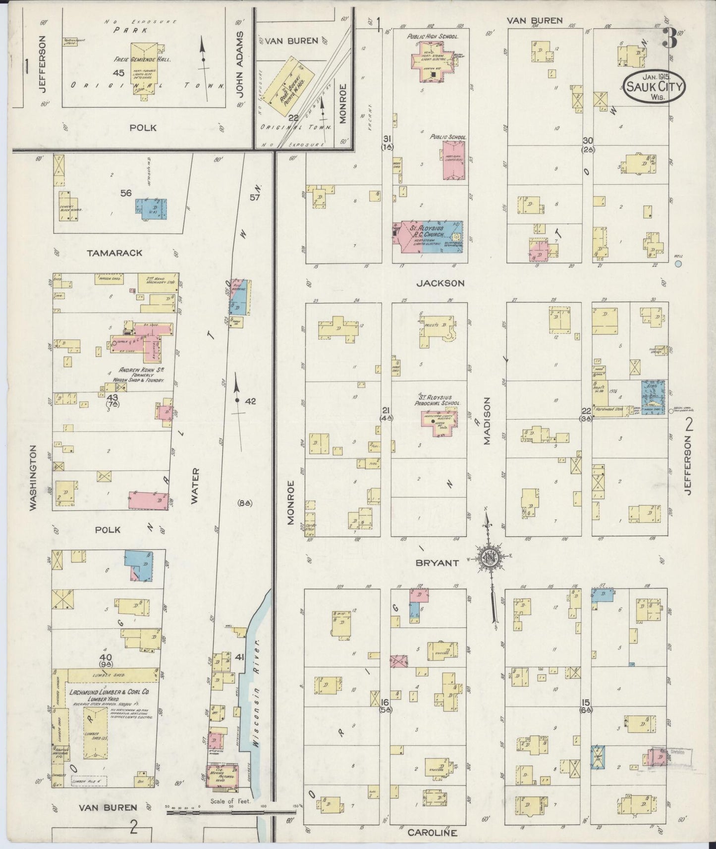 Sanborn Fire Insurance Map from Sauk City, Sauk County, Wisconsin (1915), Sheet #0003 - Complete Map Set gallery image, historic Sanborn map, vintage wall art, Wisconsin Wisconsin