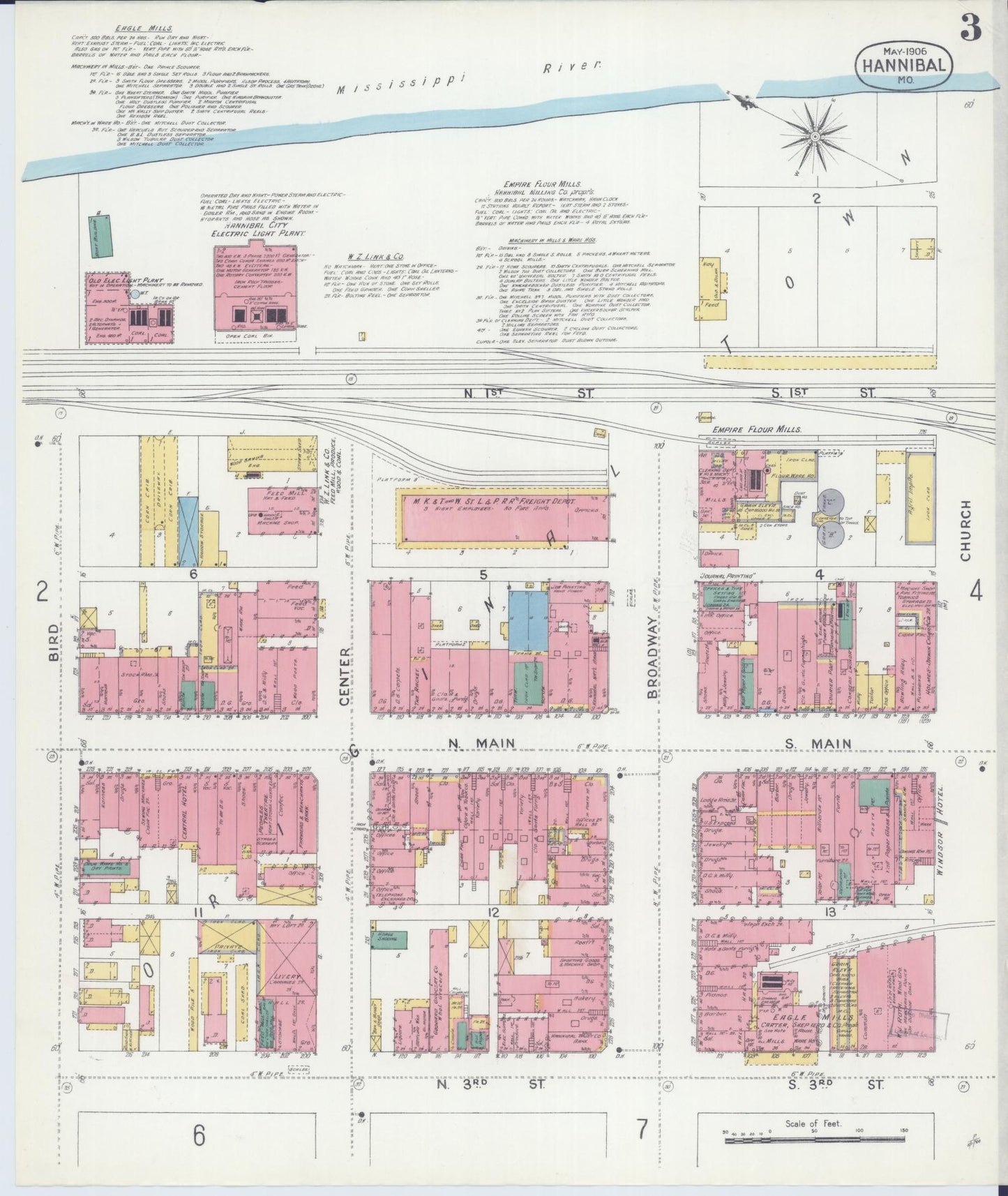 Sanborn Fire Insurance Map from Hannibal, Marion County, Missouri (1906), Sheet #0003 - Historic Sanborn Fire Insurance Map Print, vintage old map wall art, antique decor, genealogy gift, Missouri Missouri map