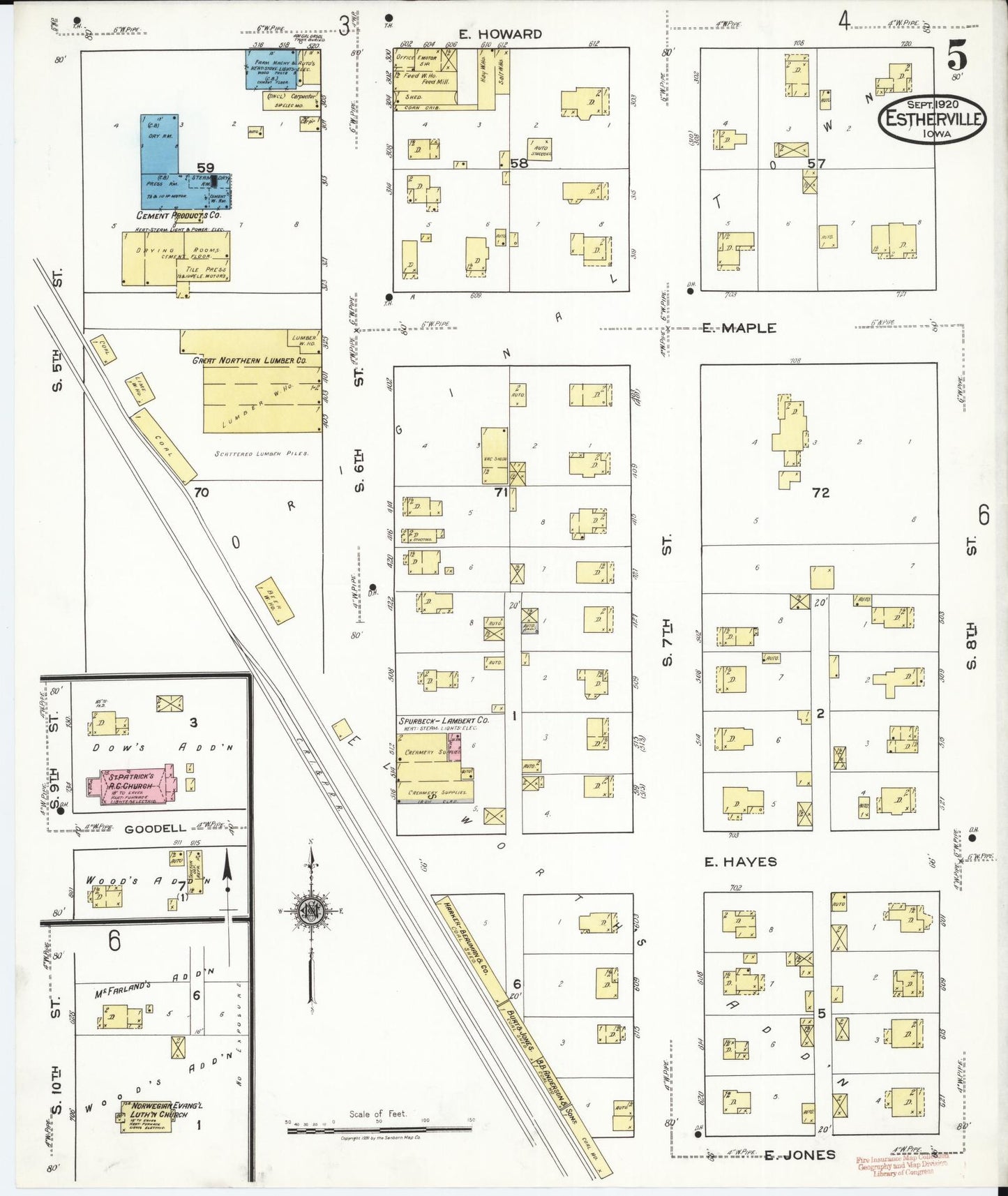 Sanborn Fire Insurance Map from Estherville, Emmet County, Iowa (1920), Sheet #0005 - Historic Sanborn Fire Insurance Map Print, vintage old map wall art