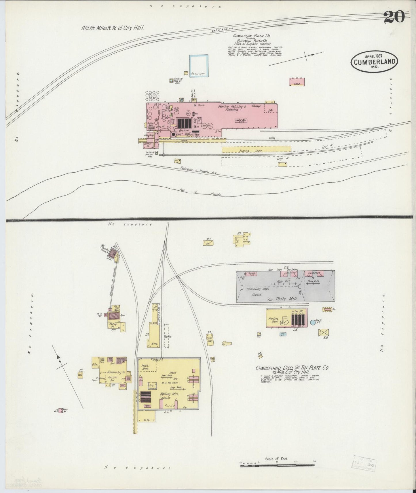 Allegany, Maryland - 1897 - Sanborn Fire Insurance Map, Sheet #0020 - Historic Sanborn Fire Insurance Map Print, Allegany Maryland 1897 0020 vintage old map wall art