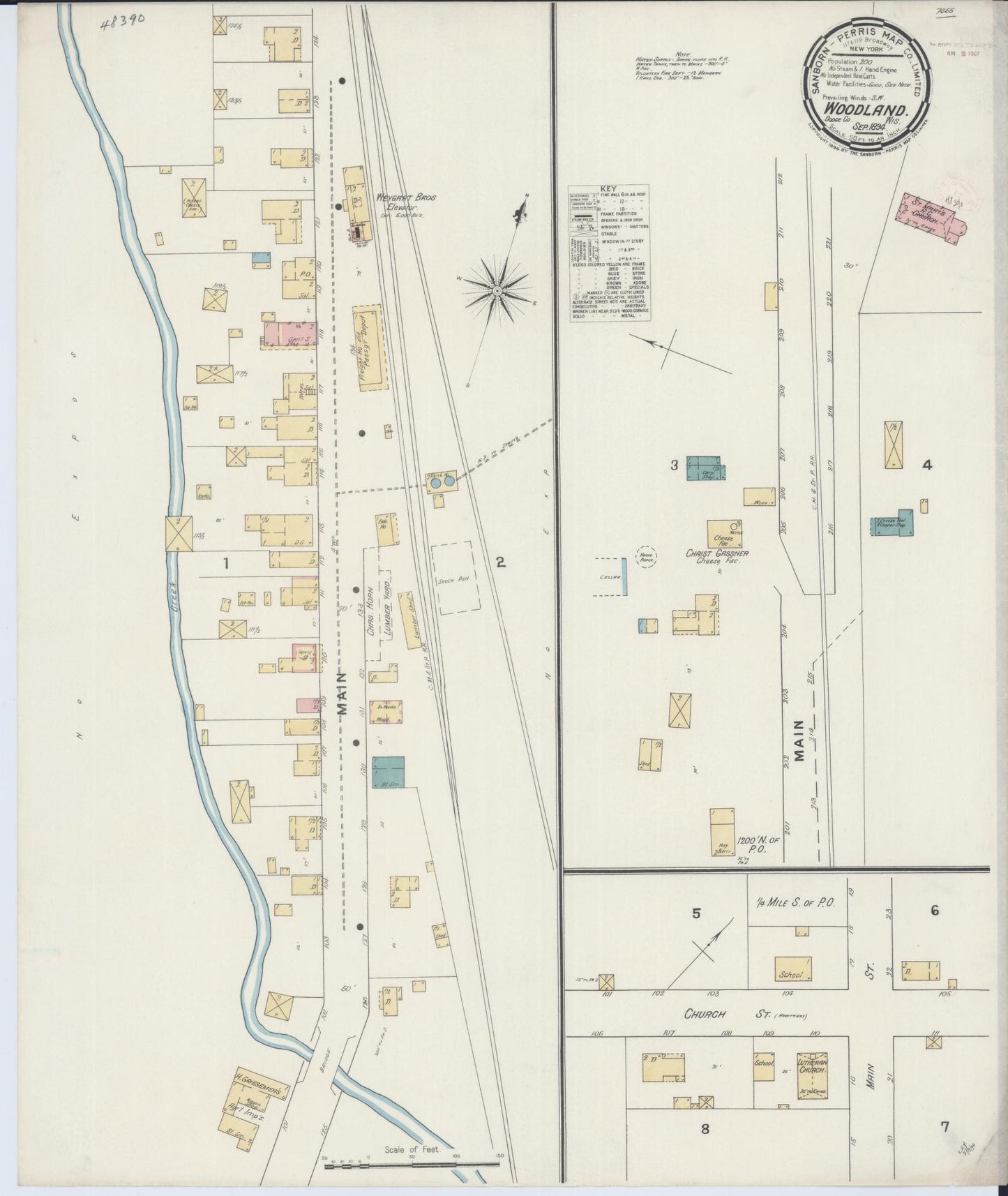 Sanborn Fire Insurance Map from Woodland, Dodge County, Wisconsin (1894), Sheet #0001 - Historic Sanborn Fire Insurance Map Print, vintage old map wall art, antique decor, genealogy gift, Wisconsin Wisconsin map