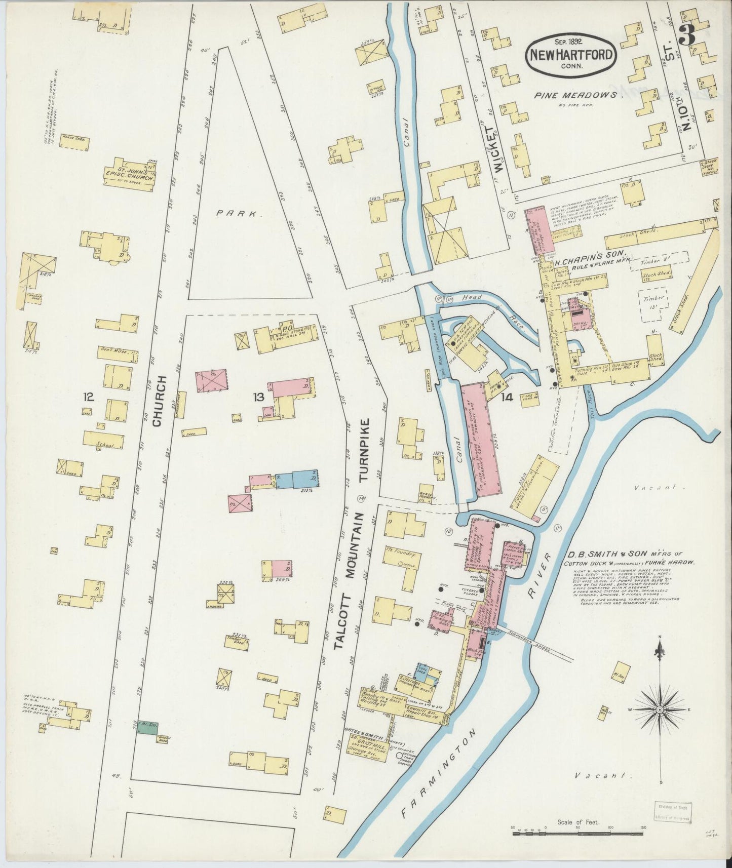 Sanborn Fire Insurance Map from New Hartford, Litchfield County, Connecticut (1892), Sheet #0003 - Complete Map Set gallery image, historic Sanborn map, vintage wall art, Connecticut Connecticut